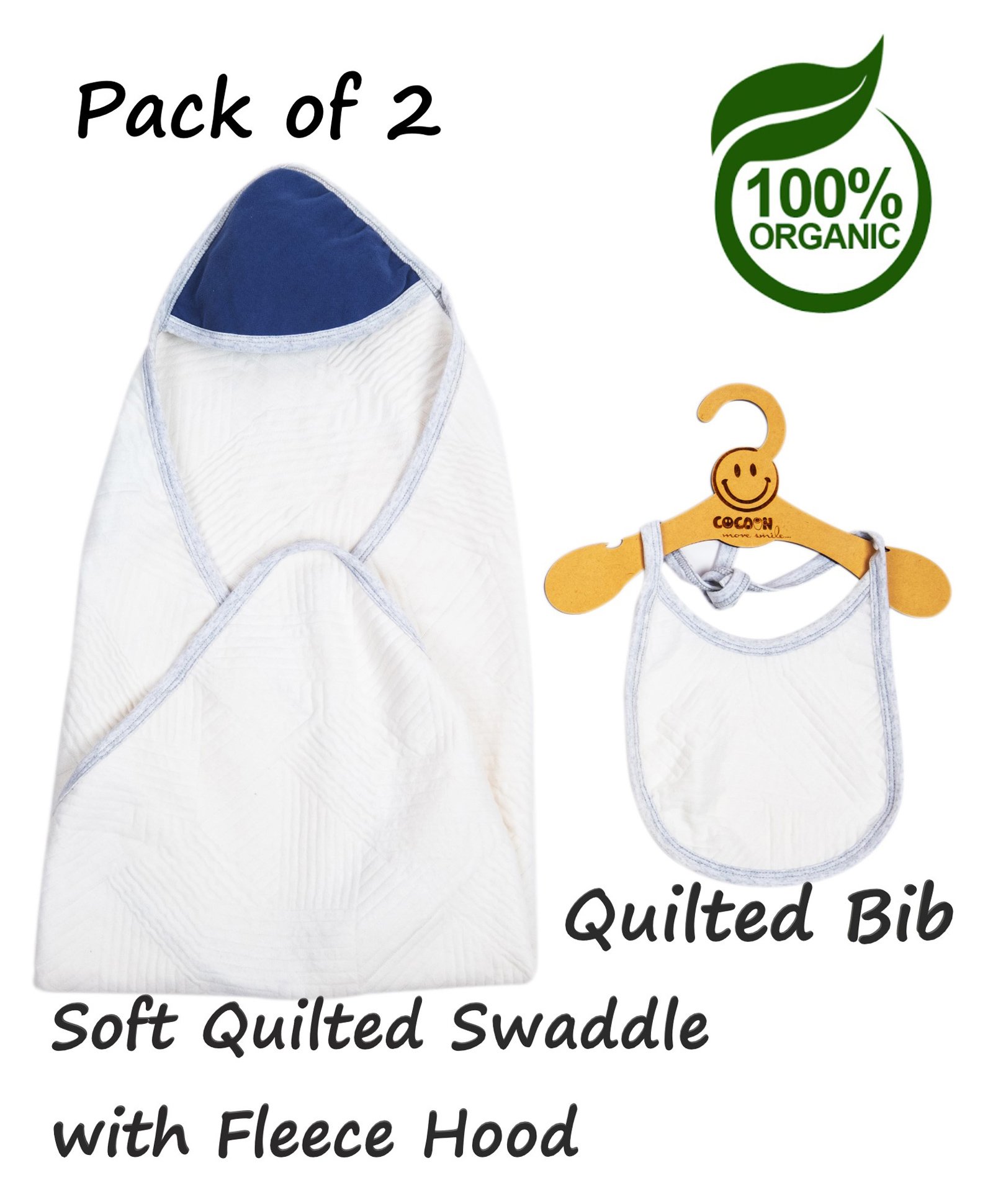 COCOON ORGANICS Anti Microbial Swaddle And Bib Set - White-image-41