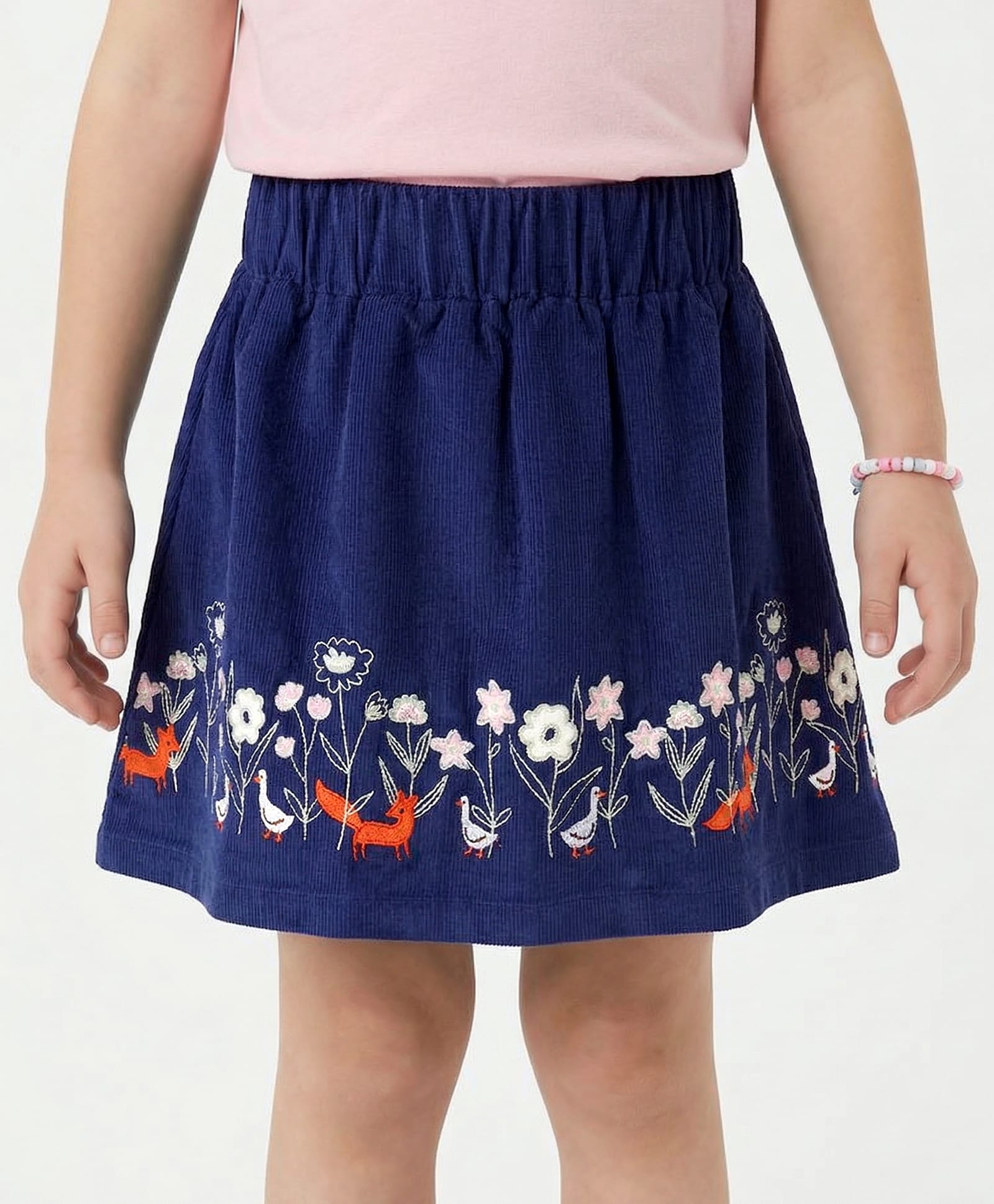 Lilly + Sid 100% Cotton Knee Length Applique Hem Skirt Floral Design - Navy-picture-25