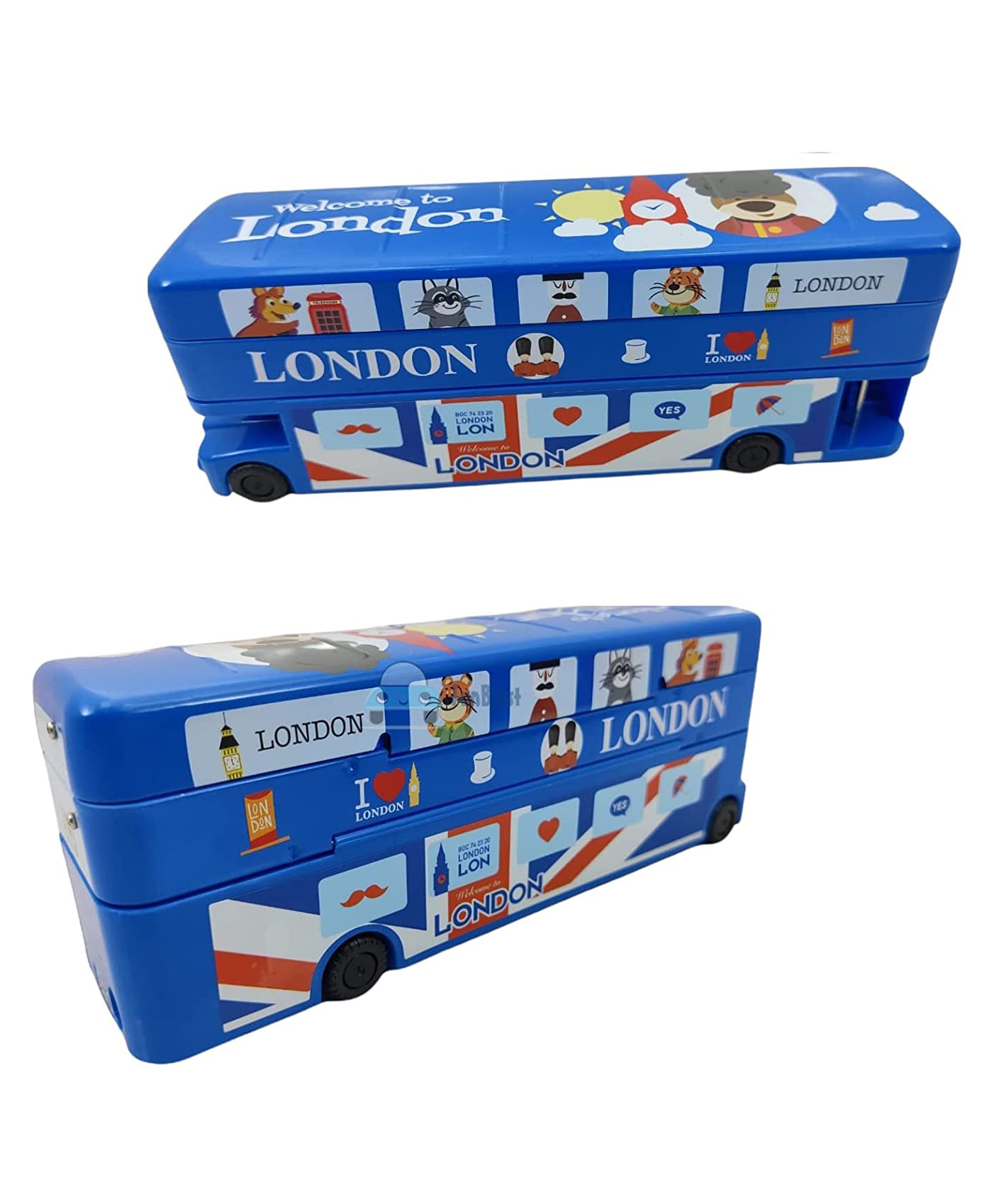 FunBlast Double Decker Bus Shaped Pencil Box London Bus Print - Dark Blue-image-34