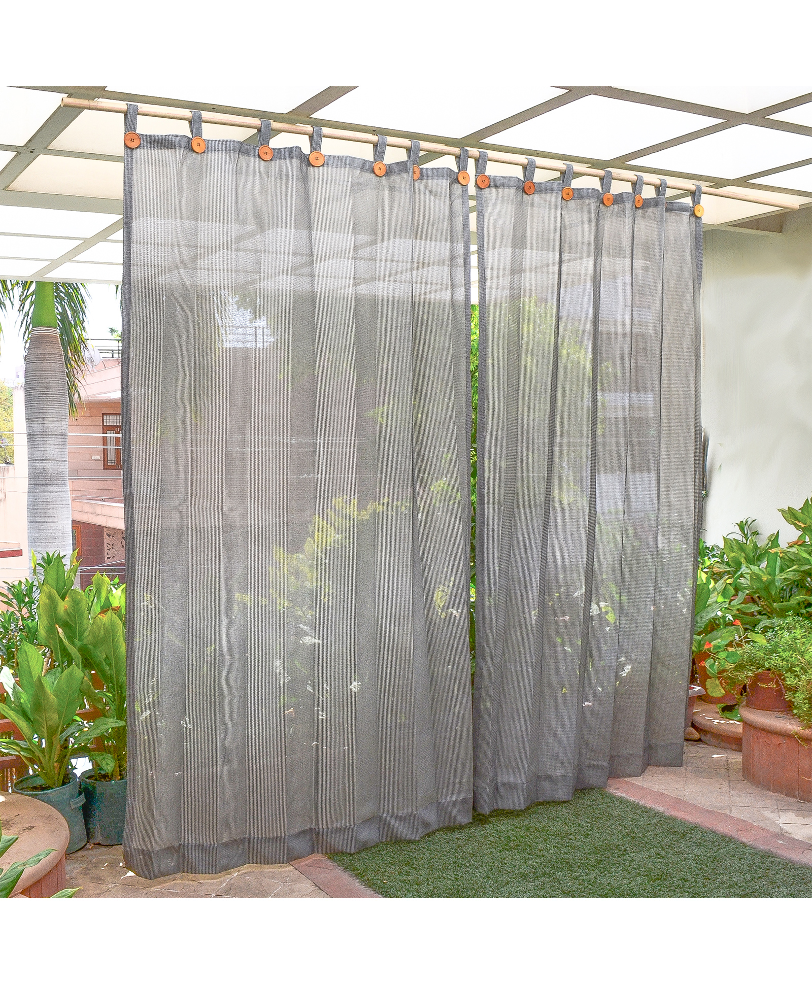 Hippo Loop Curtains with Sun Protection Pack of 2-Grey-Black - 4.5FTX7.5FT-image-36