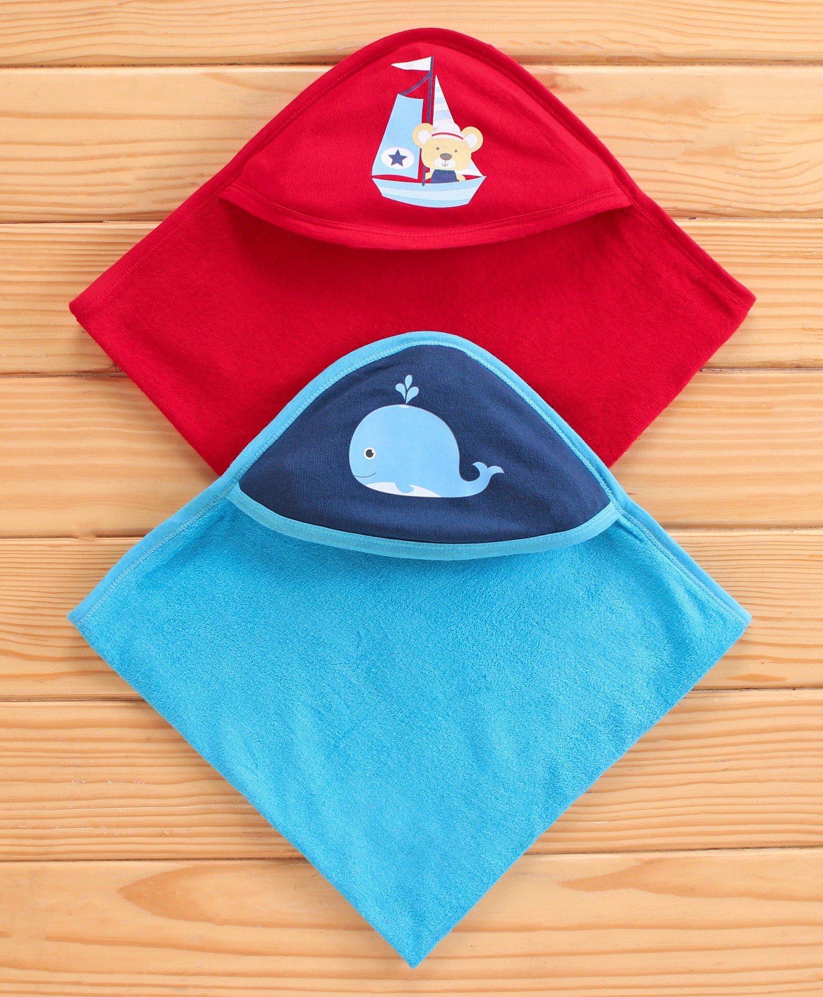 Babyhug Knit Terry Towel Solid Pack Of 2 - Blue and Red-image-16