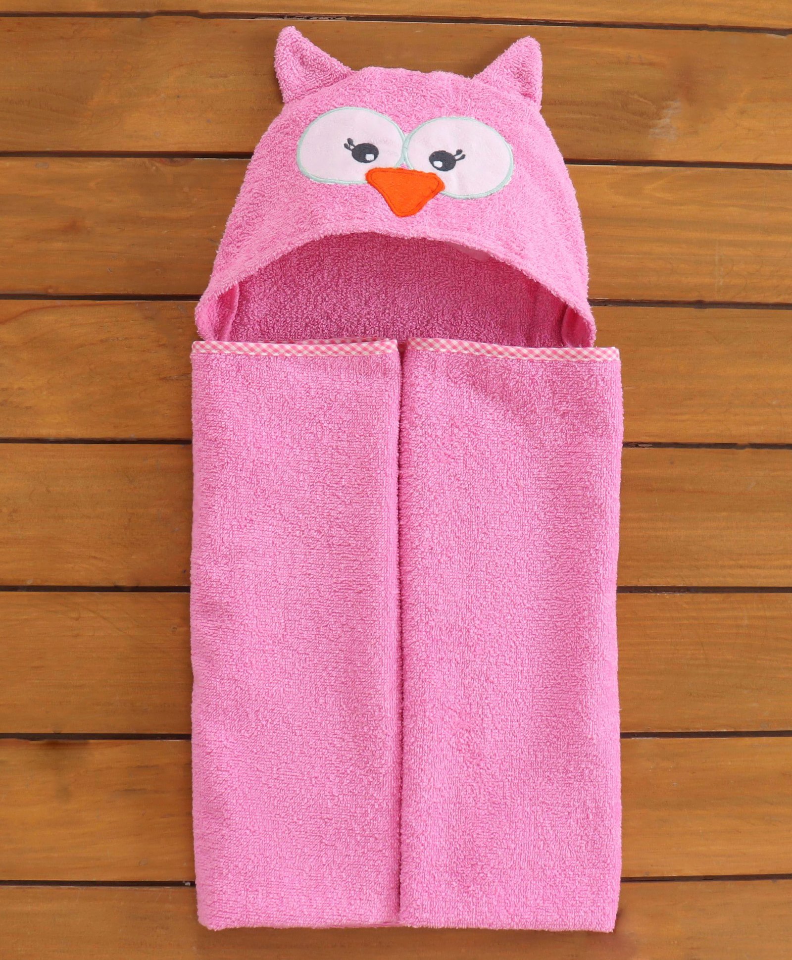 Babyhug Woven Terry Hooded Towel Owl Print - Pink-image-32