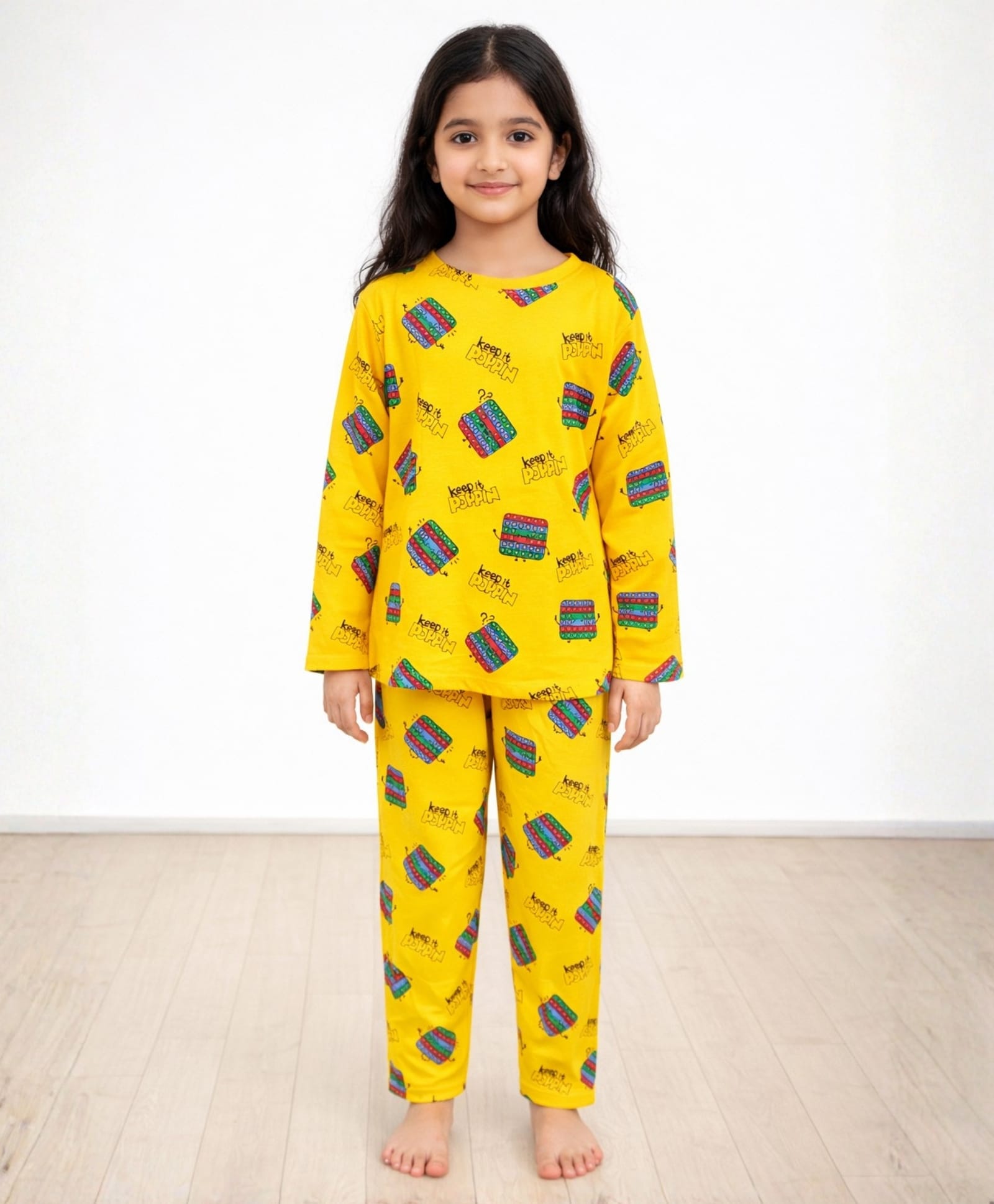 Anthrilo Full Sleeves Pop It Printed Night Suit - Yellow-picture-7