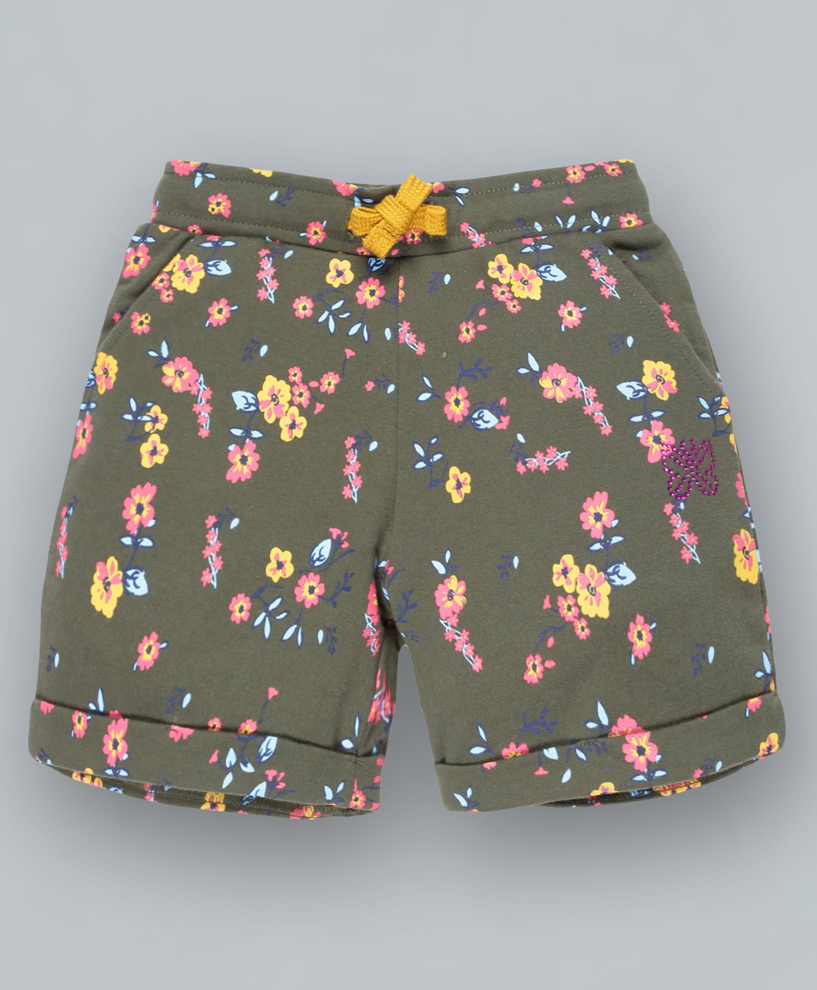 Plum Tree Flower Printed Shorts - Olive Green-picture-16