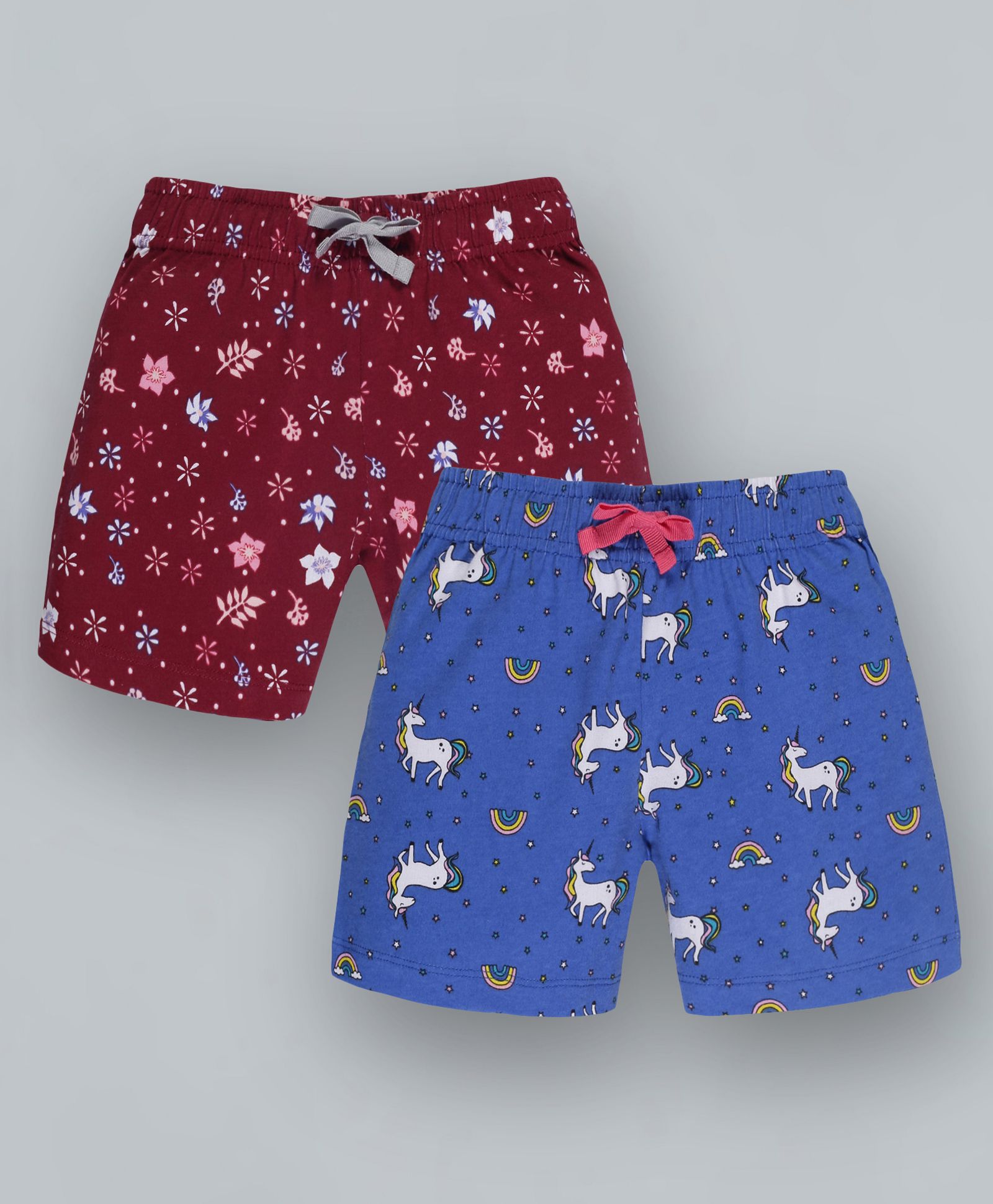 Plum Tree All Over Flower Printed Shorts Pack Of 2 -Blue Red-image-41