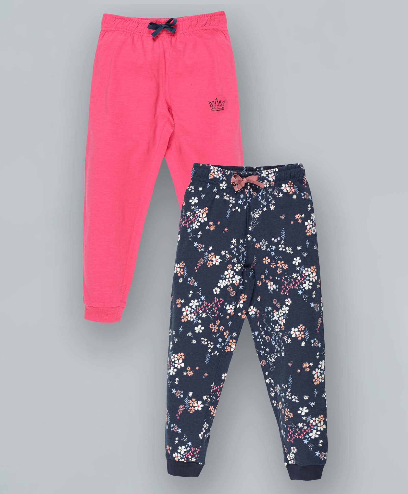 Plum Tree Flower Print Full Length Joggers  Pack Of 2 - Pink Navy-picture-15