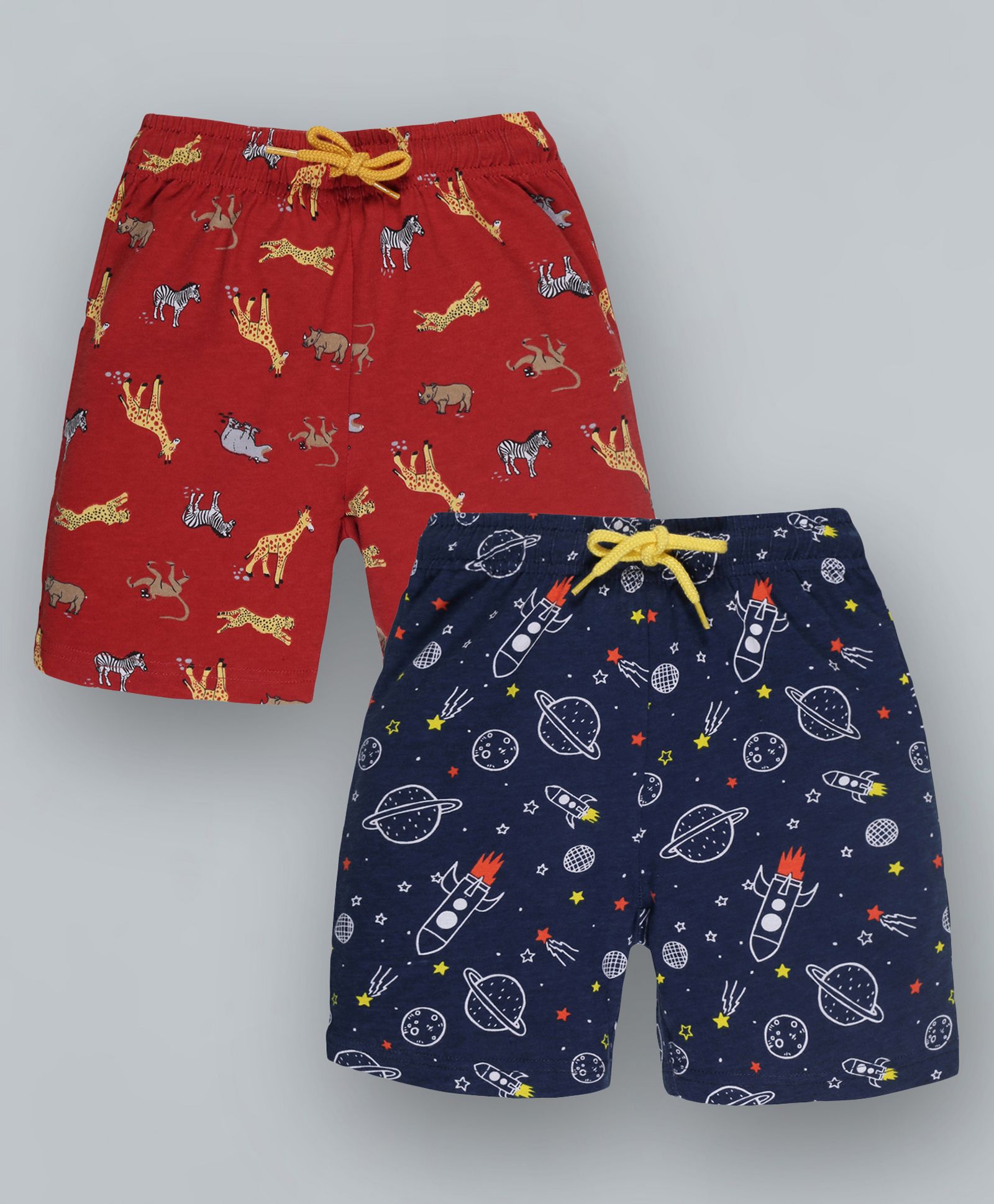 Plum Tree Pack Of 2 Space & Animal Print Shorts - Blue Red-picture-25