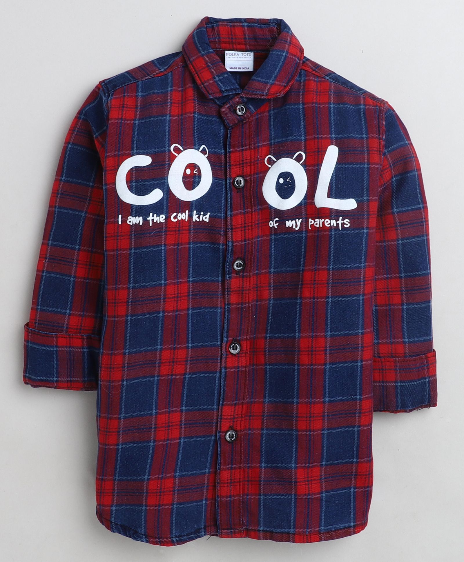 Polka Tots Full Sleeves Checked Shirt - Red-image-0