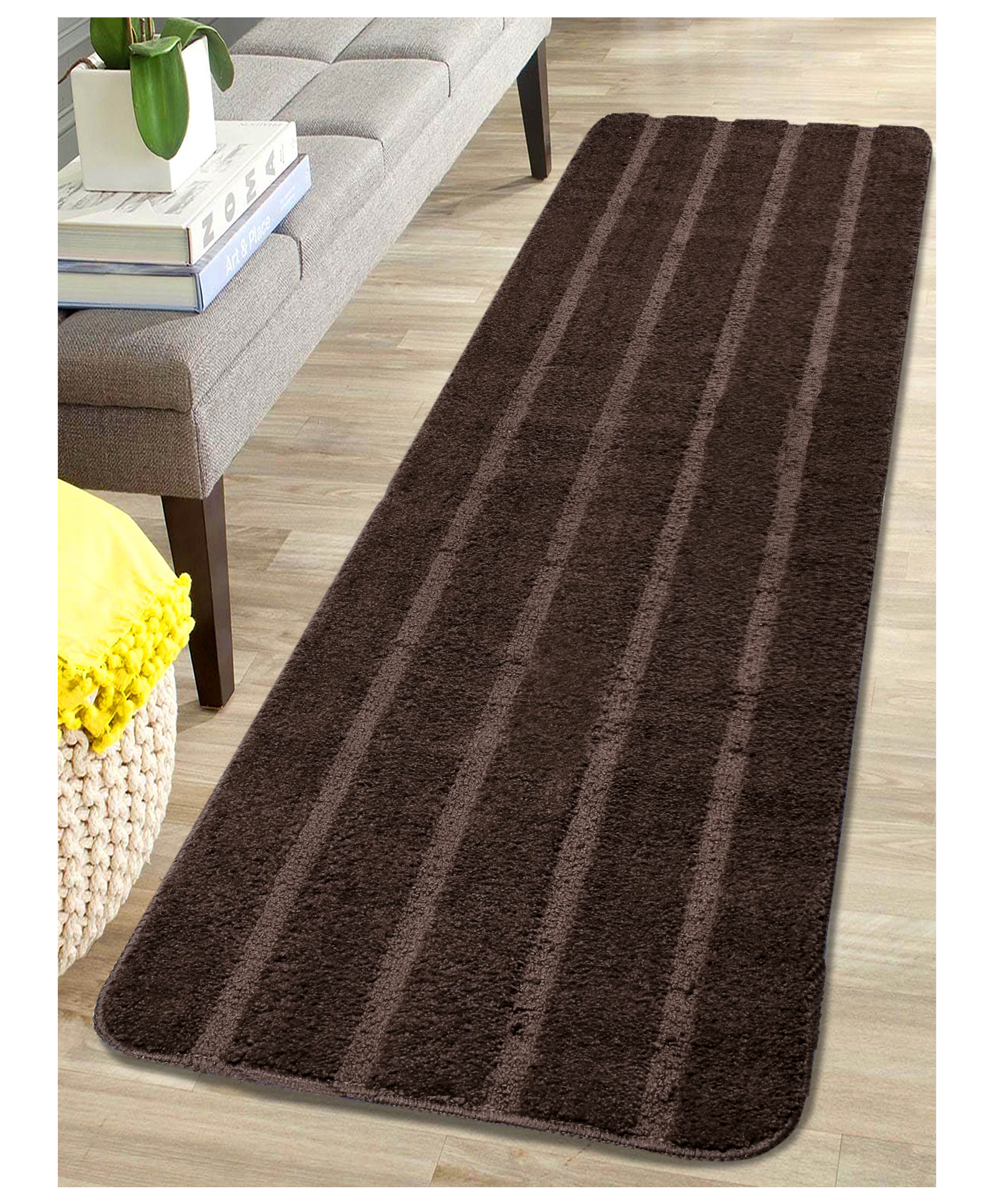 Saral Home Black Soft Microfiber Anti Slip Bedside Runner - Brown-picture-19