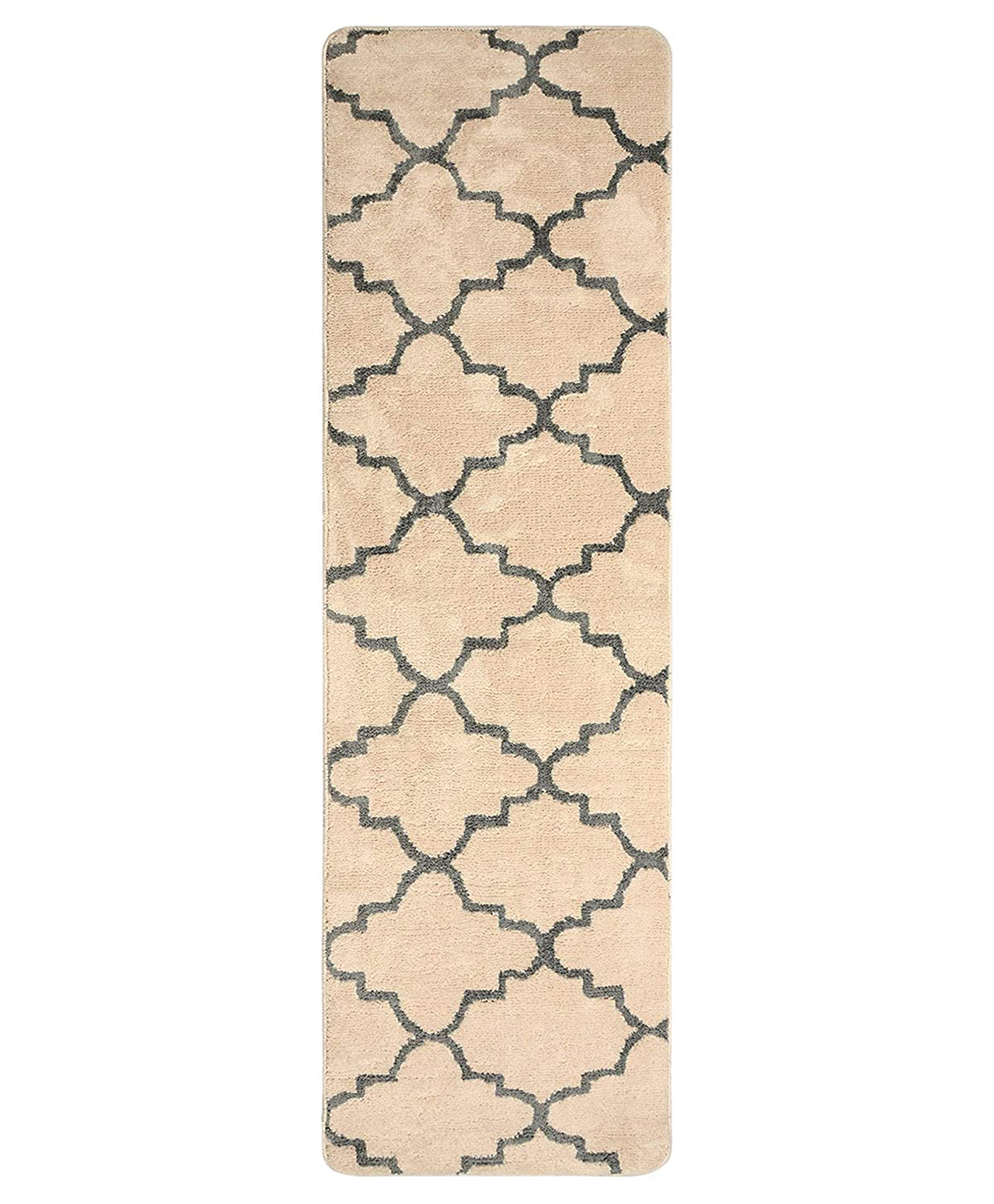 Saral Home Grey Modern Ogee Designer Bedside Runner - Beige-image-42