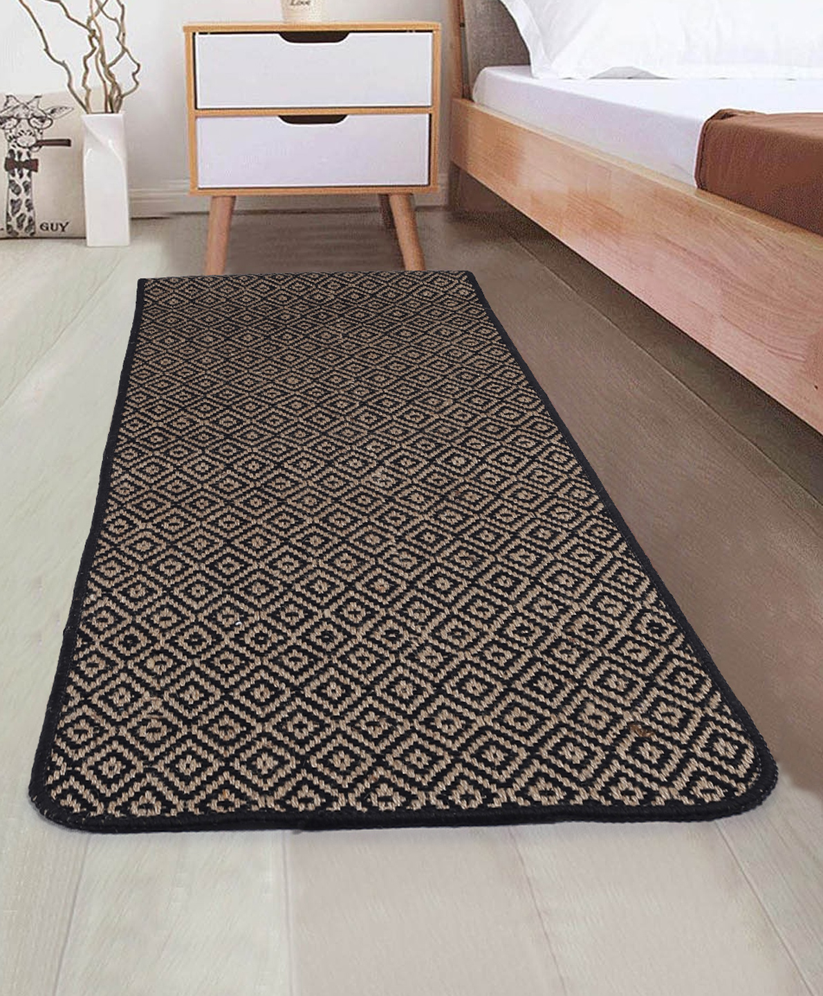 Saral Home Green Diamond Pattern Jute & Cotton Contemporary Runner - Black-image-43