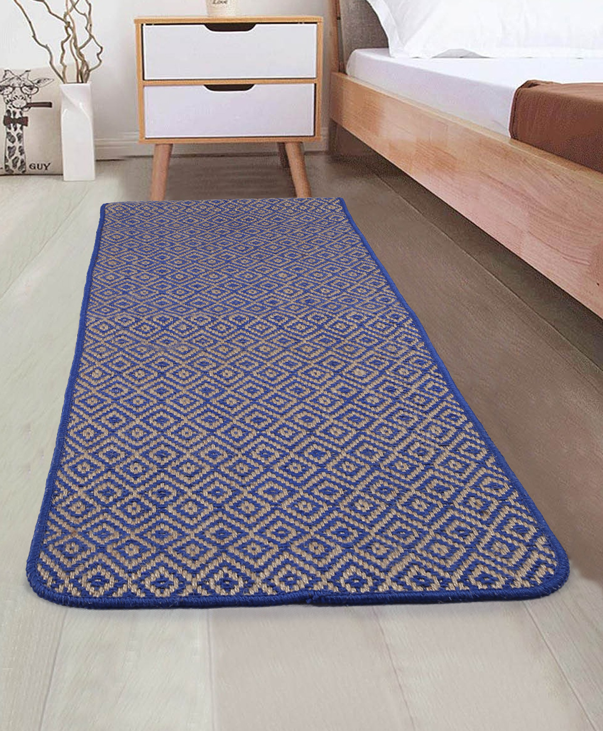 Saral Home Green Diamond Pattern Jute & Cotton Contemporary Runner - Blue-picture-14