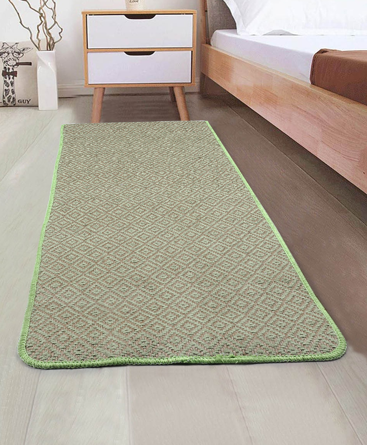 Saral Home Green Diamond Pattern Jute & Cotton Contemporary Runner - Green-image-42