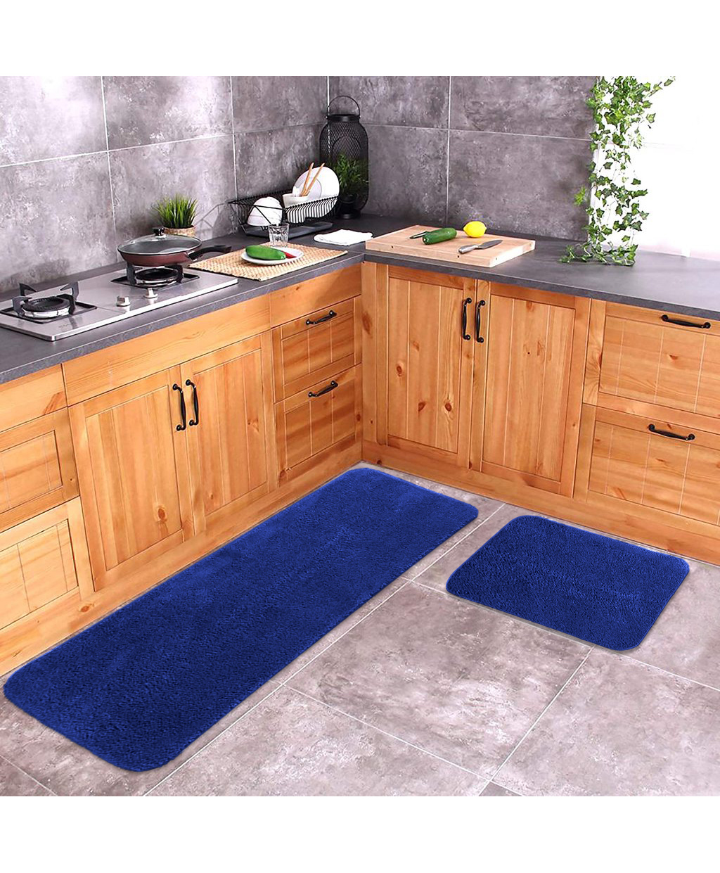 Saral Home Soft Anti Slip Microfiber Multi Purpose Mat & Runner Set - Blue (Color May Vary)-image-32