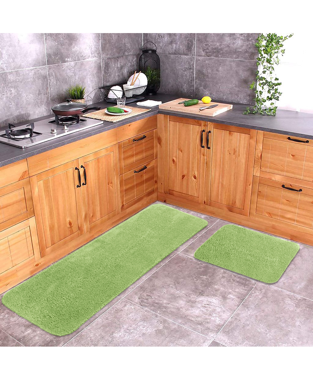 Saral Home Soft Anti Slip Microfiber Multi Purpose Mat & Runner Set - Green (Color May Vary)-picture-41