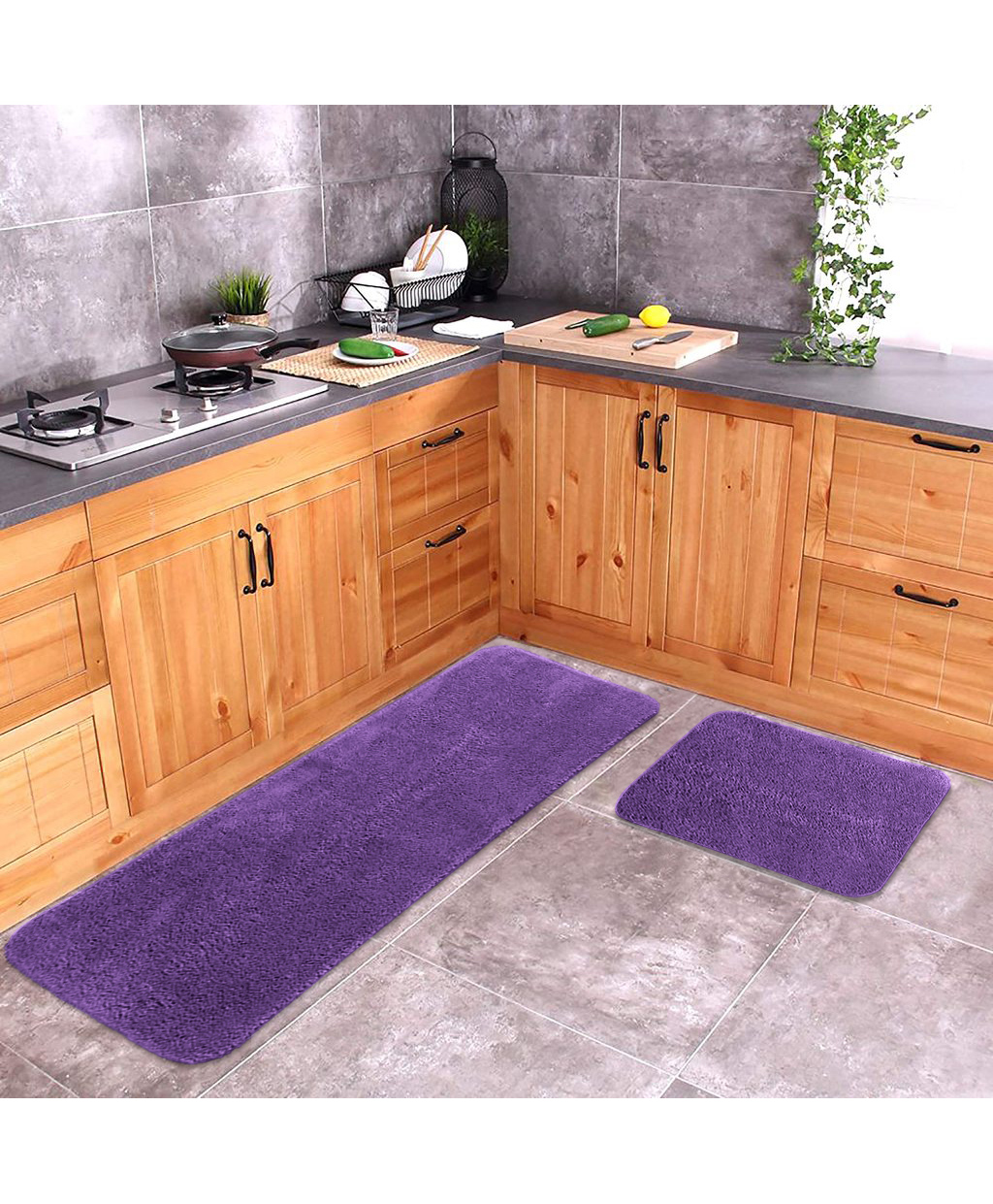 Saral Home Soft Anti Slip Microfiber Multi Purpose Mat & Runner Set - Purple (Color May Vary)-image-17
