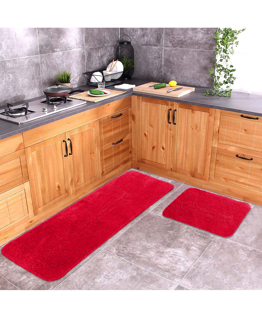 Saral Home Solid Microfiber Multi Purpose Mat & Runner Set - Red (Color May Vary)-image-30