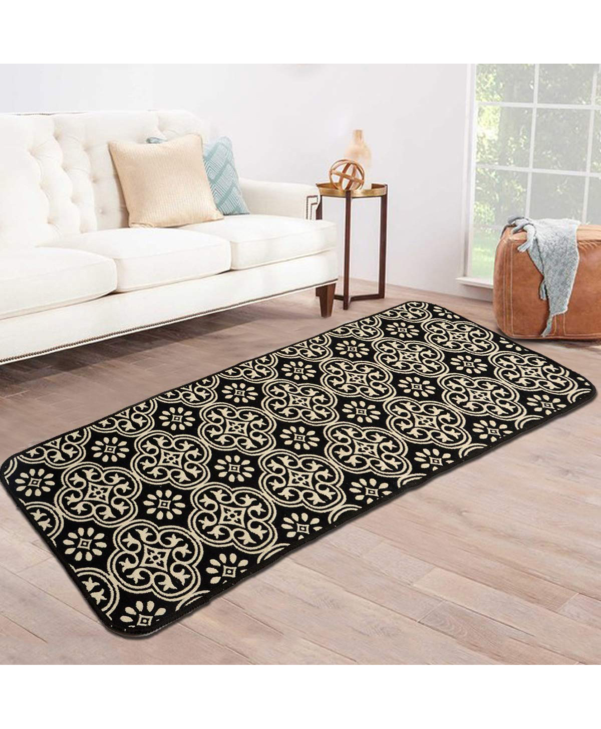 Saral Home Cotton Multi Purpose Jacquard Bedside Runner Abstract Print - Black-picture-40