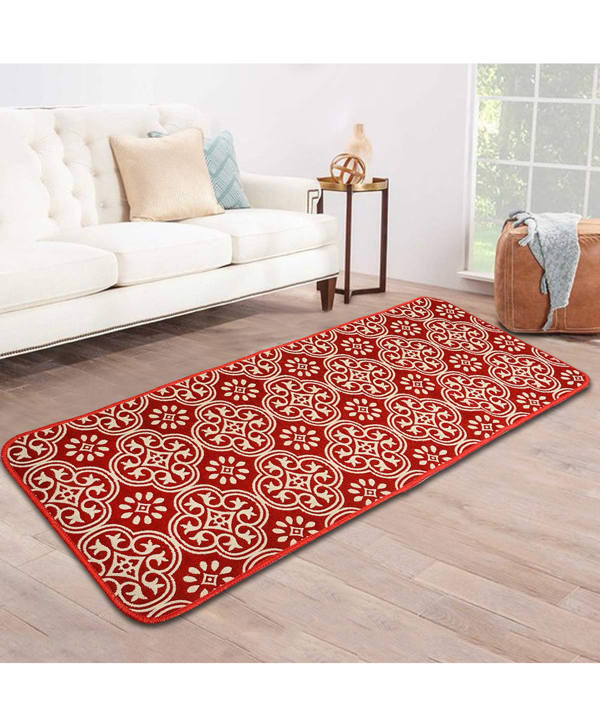 Saral Home Cotton Multi Purpose Jacquard Bedside Runner Abstract Print - Red-picture-39