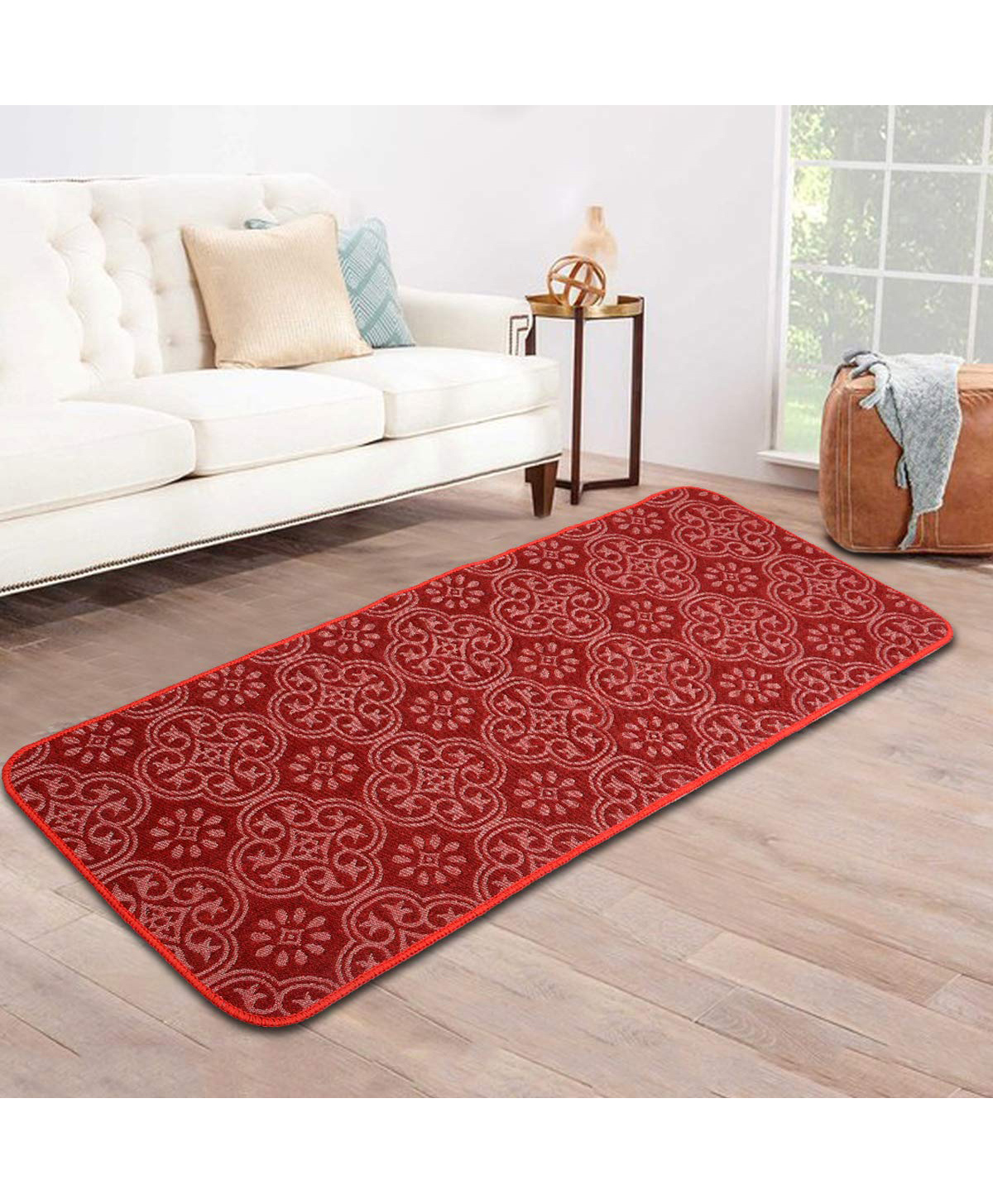 Saral Home Cotton Multi Purpose Jacquard Bedside Runner Abstract Print - Red-picture-29