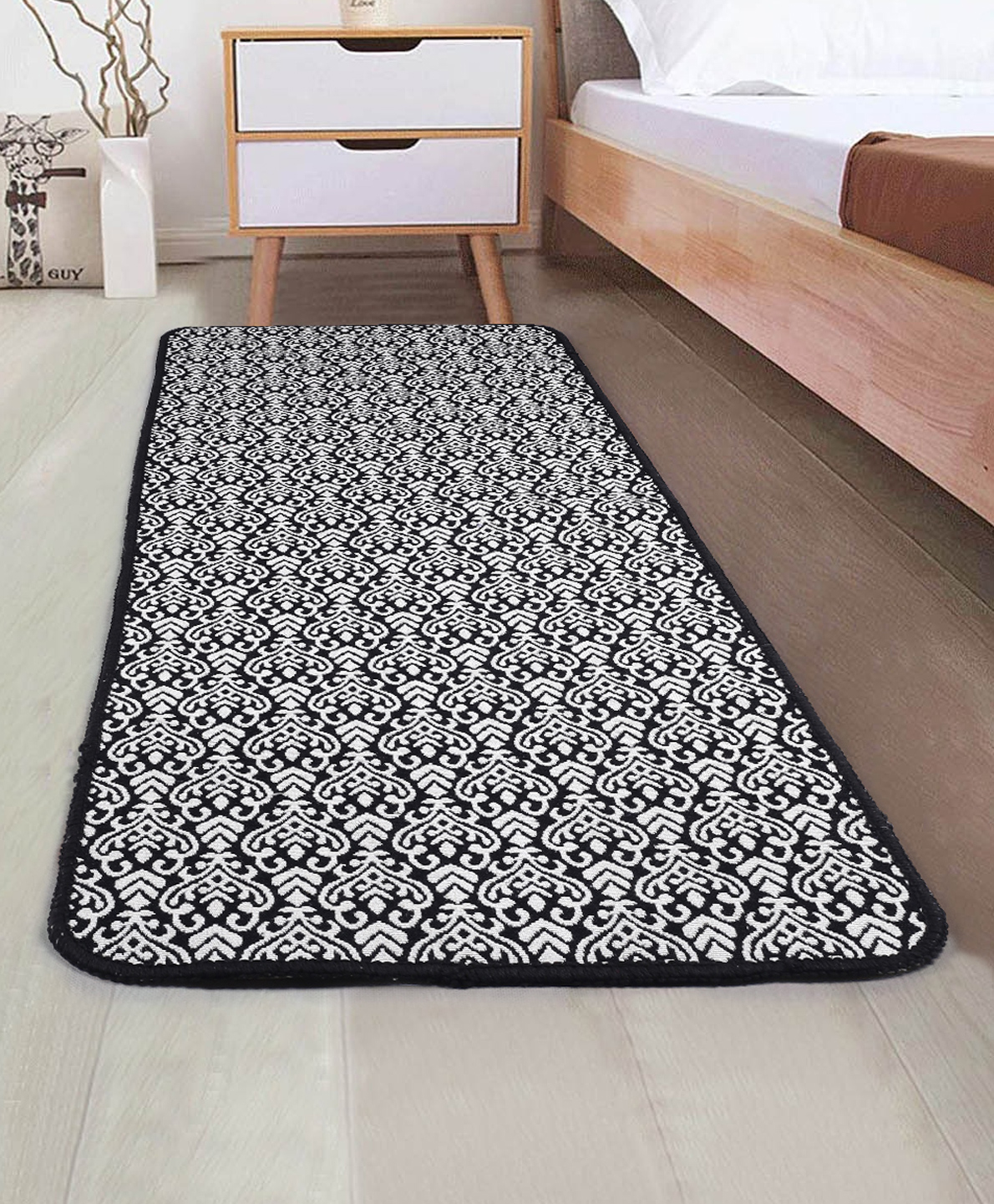 Saral Home Soft Cotton Tufted Jaquard Bedside Runner- Black-picture-33
