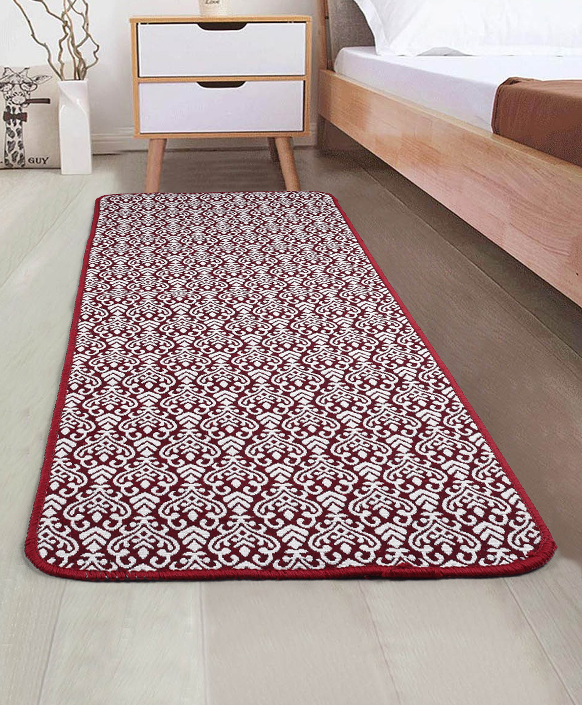 Saral Home Soft Cotton Tufted Jaquard Bedside Runner- Red-picture-35