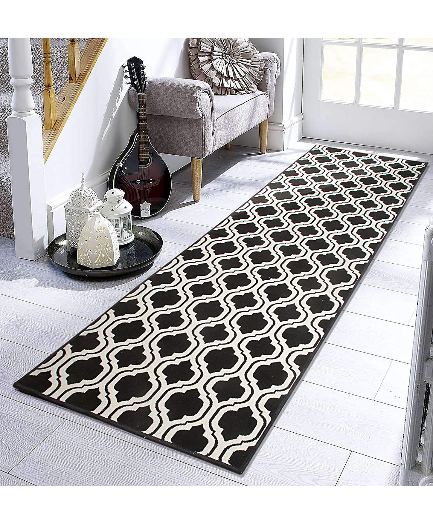 Saral Home Cotton Multi Purpose Jacquard Bedside Runner - Black-picture-48