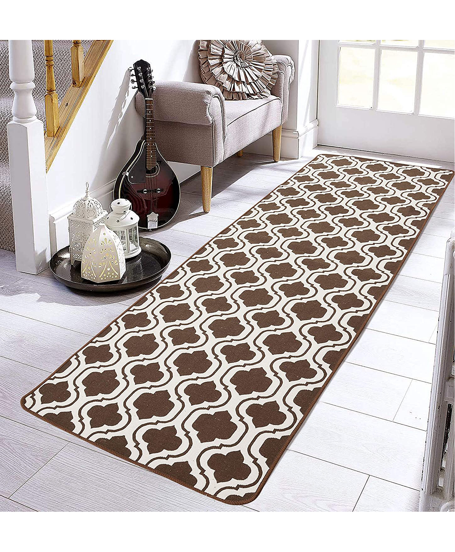 Saral Home Cotton Multi Purpose Jacquard Bedside Runner - Brown-picture-27
