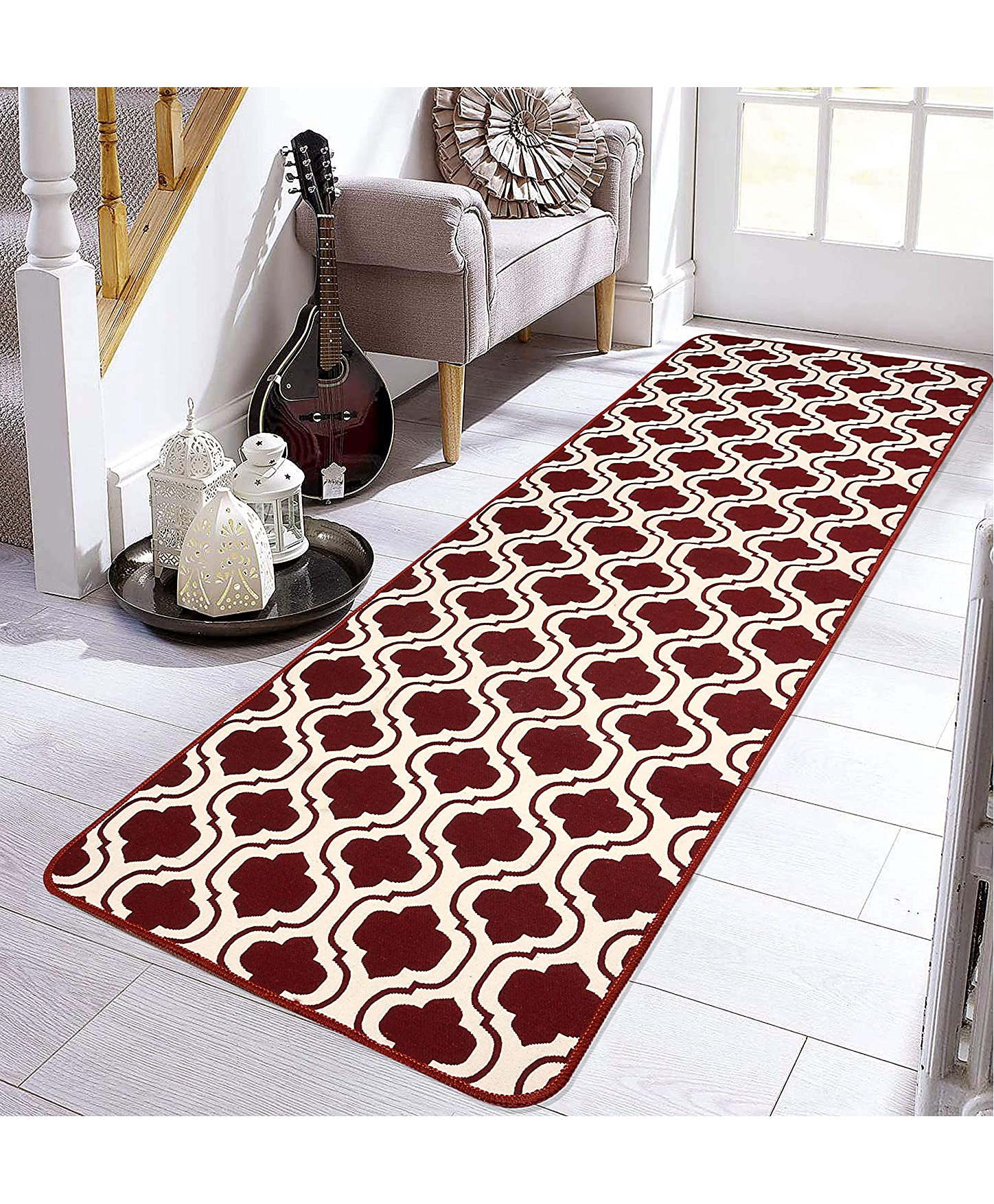 Saral Home Cotton Multi Purpose Jacquard Bedside Runner - Red-picture-46
