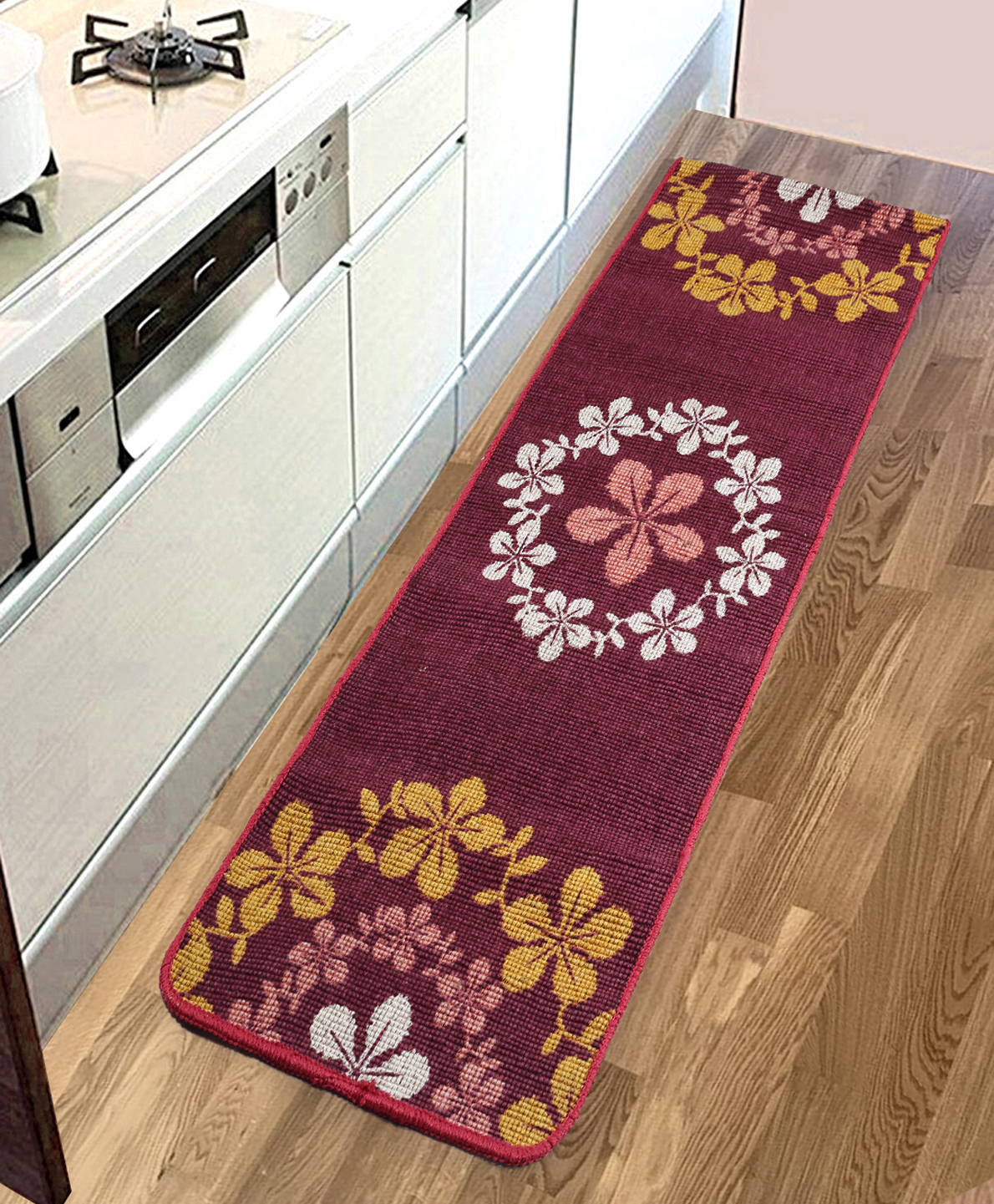 Saral Home Cotton Floor Runner Floral Printed - Maroon (Color May Vary)-picture-27