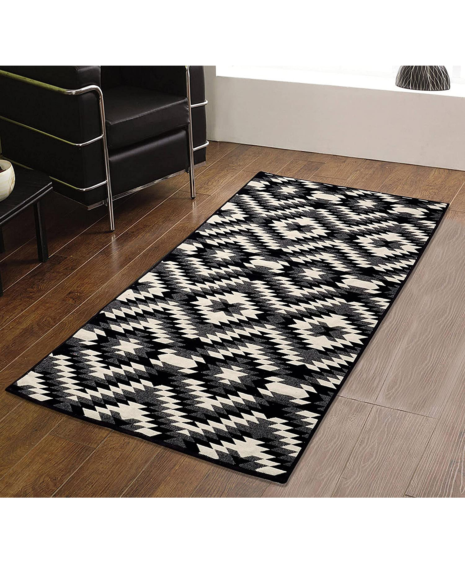 Saral Home Ikat Printed Modern Mat - Black-image-29