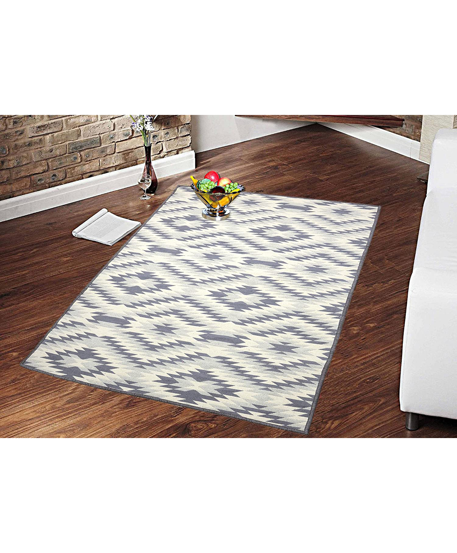 Saral Home Ikat Printed Modern Mat - Grey-image-45