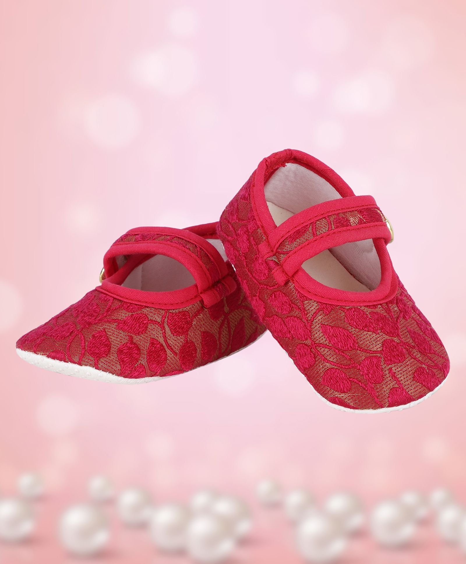 Coco Candy Leaves Design Ethnic Booties - Dark Pink-image-48