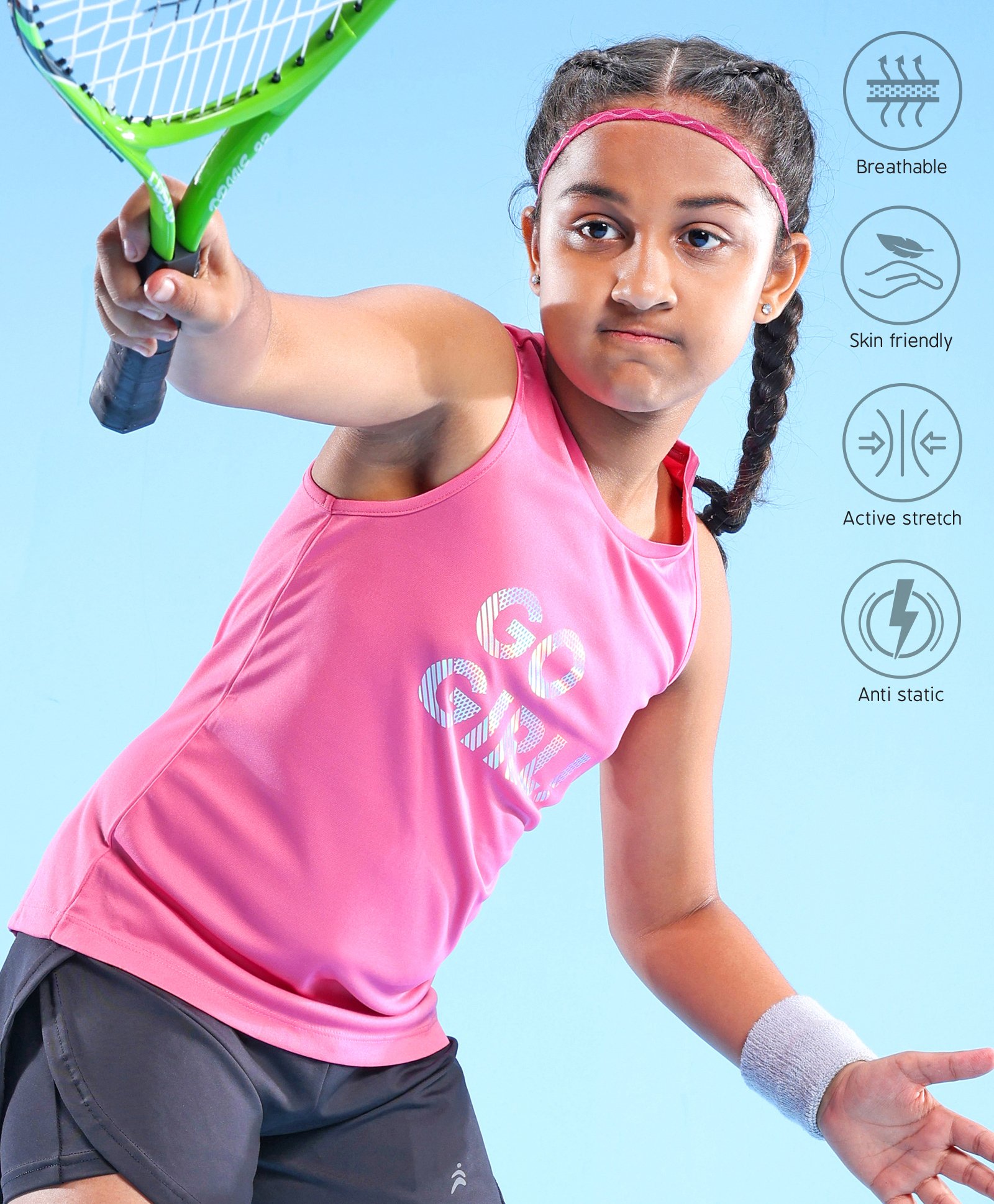 Pine Active Skin Friendly & Breathable Sleeveless Sports Top Go Girl Print - Fuchsia-picture-15