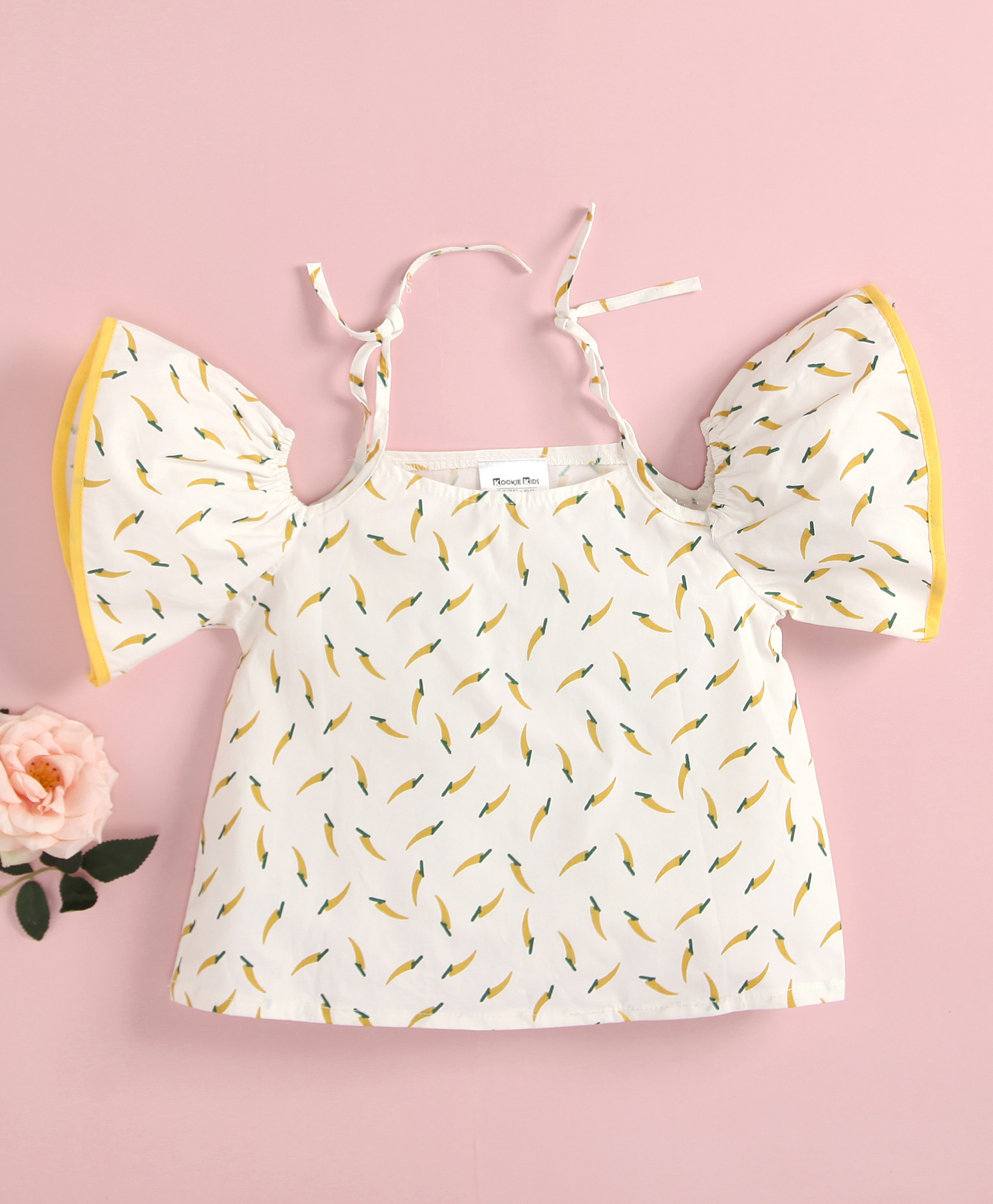 Kookie Kids Cold Shoulder Sleeves Printed Top - Yellow-picture-18