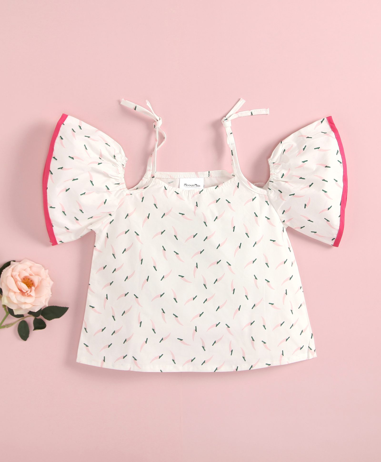 Kookie Kids Cold Shoulder Sleeves Printed Top - Pink-picture-17