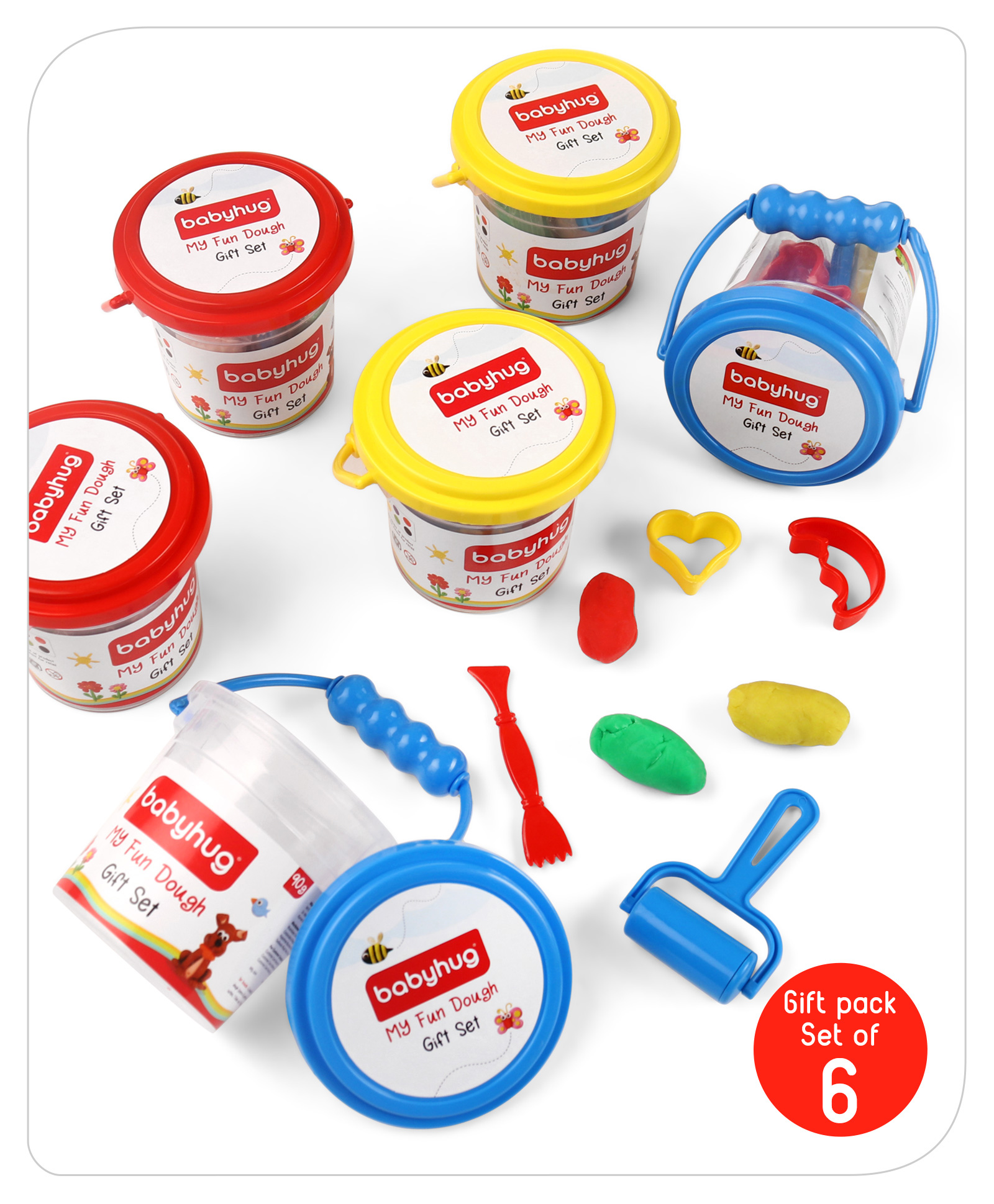 Babyhug My Fun Dough Return Gift Set Kit with 12 Tools Pack of 6 - 540 g