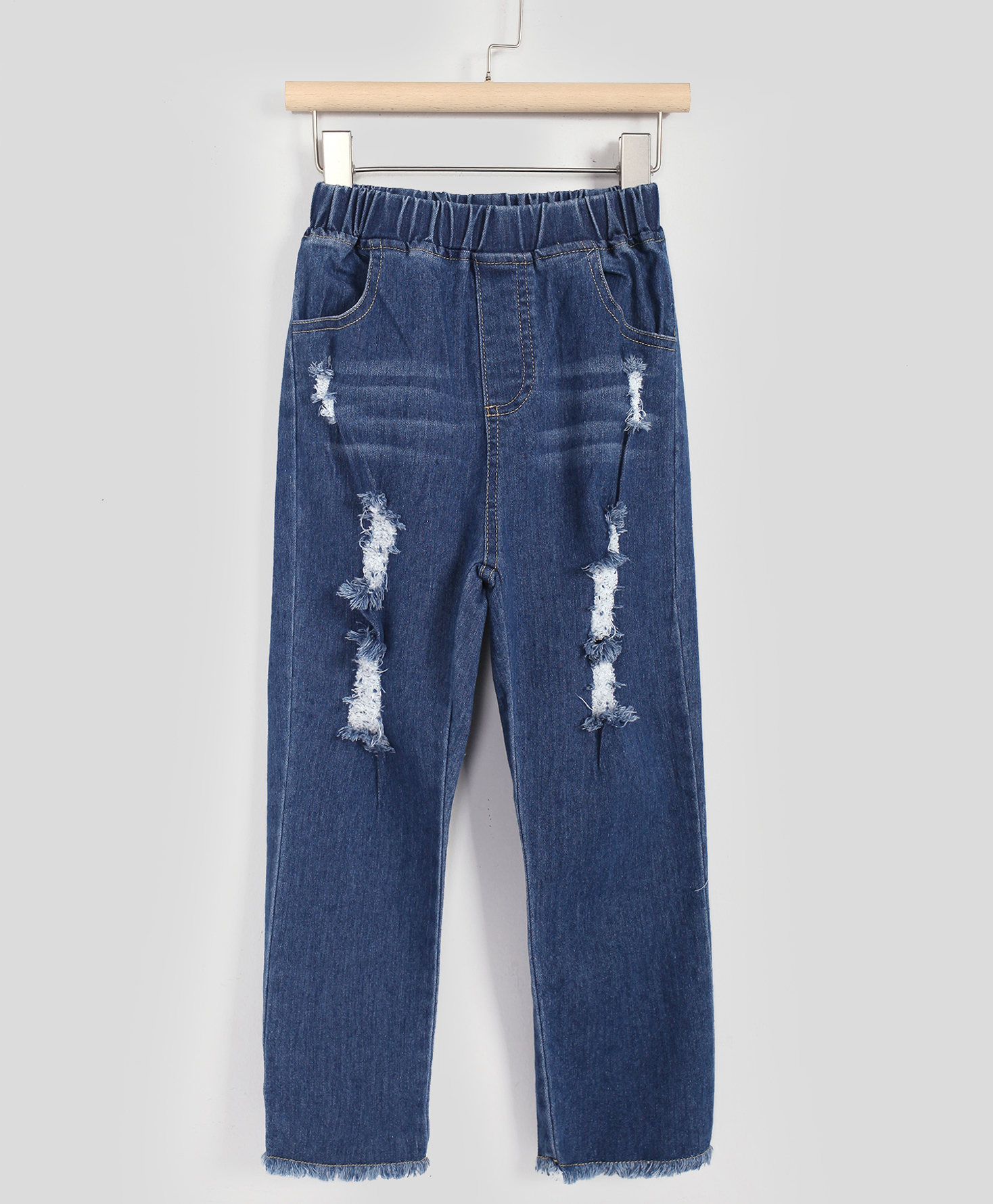 Kookie Kids Full Length Washed Distressed Denim Jeans - Dark Blue-picture-10