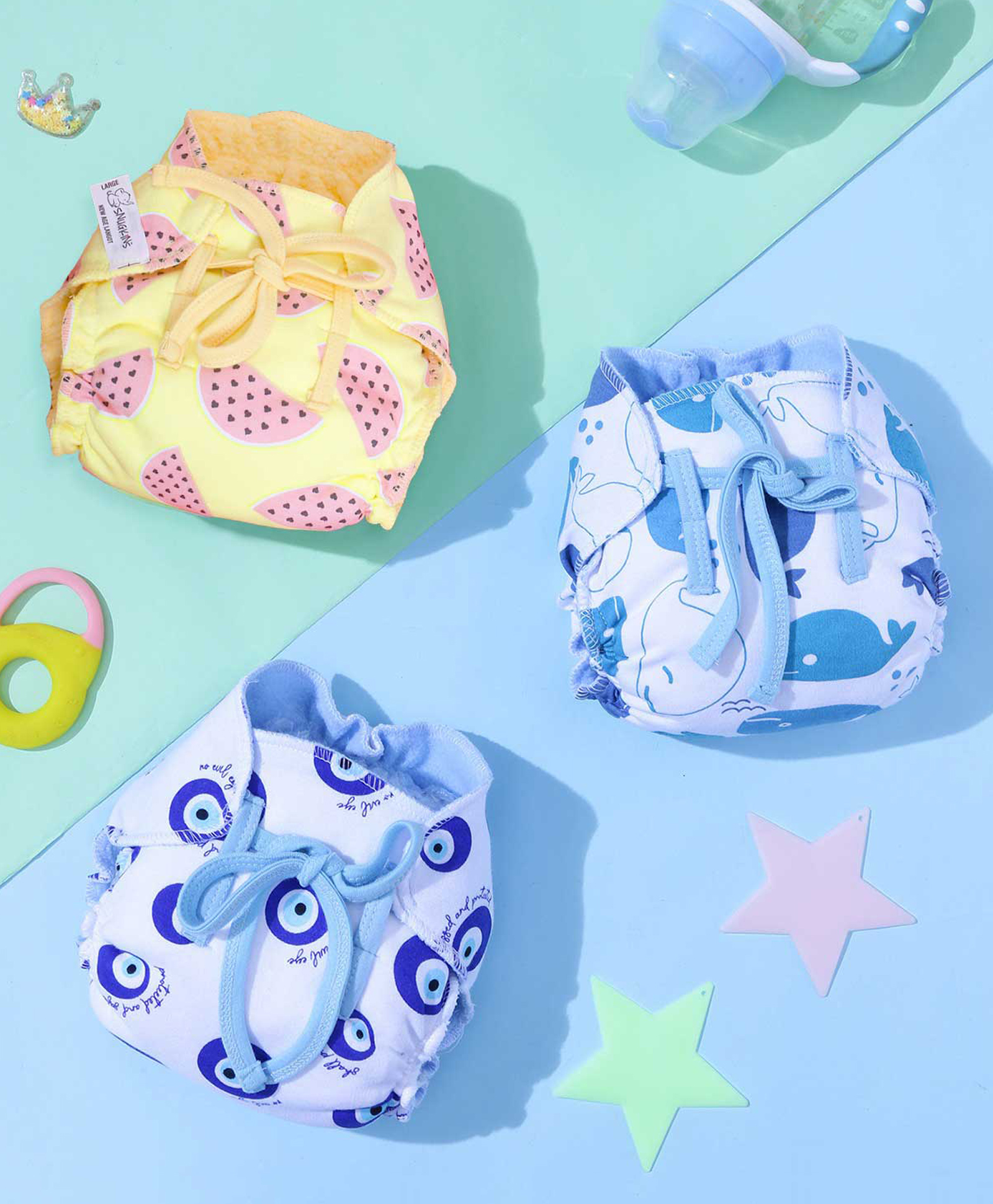 Snugkins 100% Cotton Printed Nappies Size 1 Pack of 3 - Multicolor-picture-4