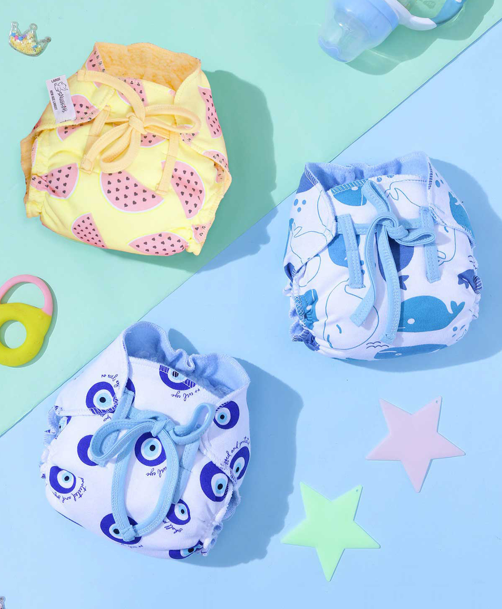 Snugkins 100% Cotton Printed Nappies Size 2 Pack of 3 - Multicolor-picture-35