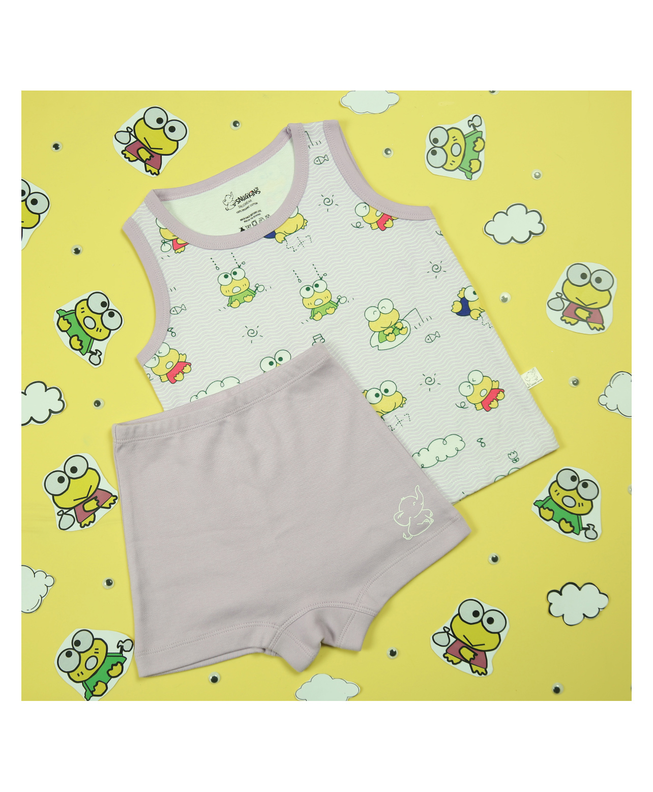 Snugkins 100% Organic Cotton Sleevless T Shirts And Shorts Set Frog Jumping Joy Print - Multicolor-picture-18