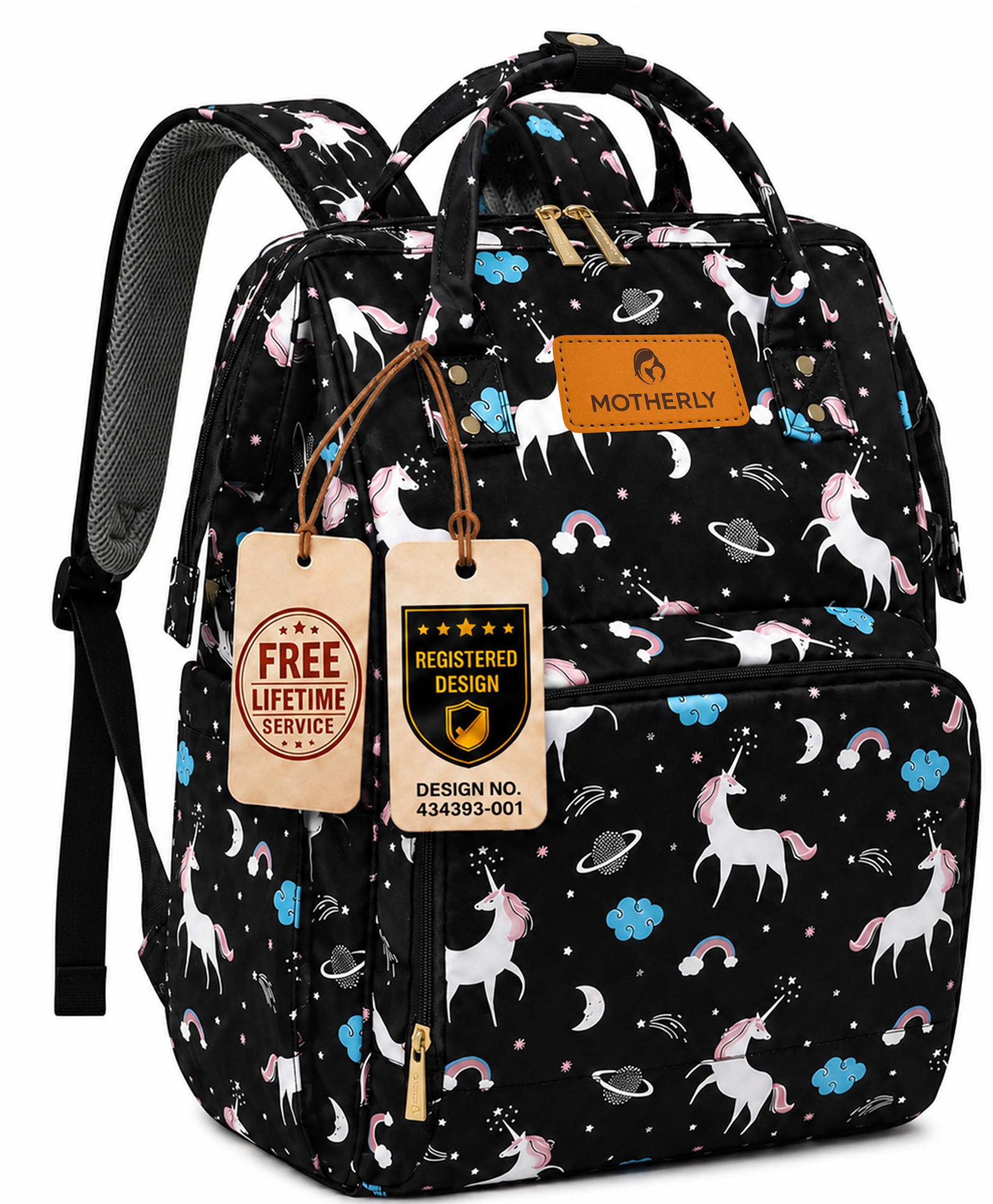 Motherly Smile In Style Diaper Backpack Unicorn Print - Black-image-2