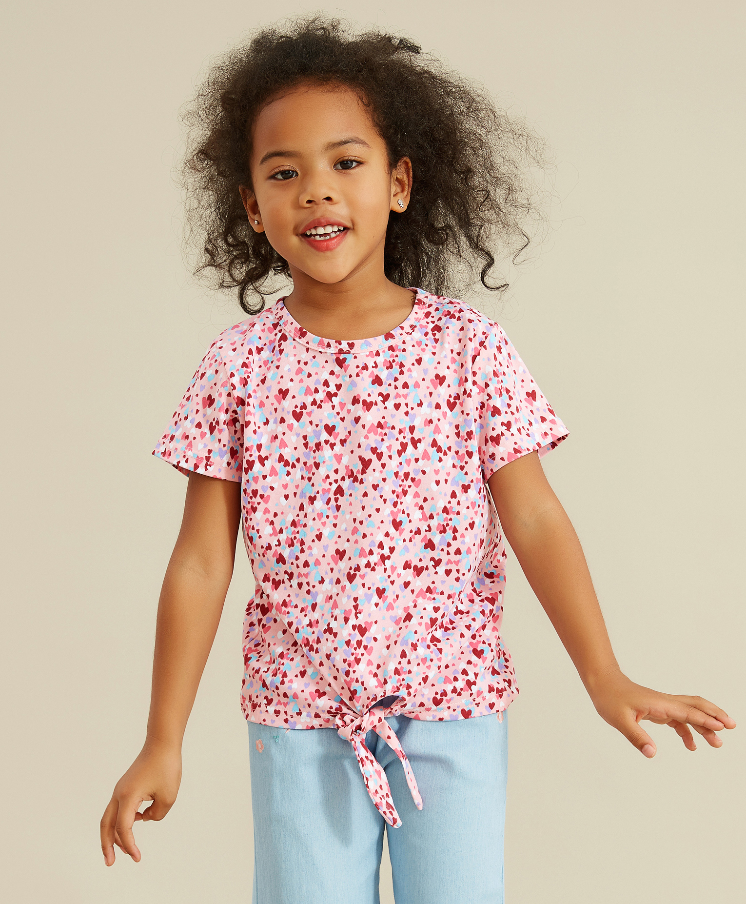 Kookie Kids Half Sleeves Cotton Heart Print - Pink-picture-25