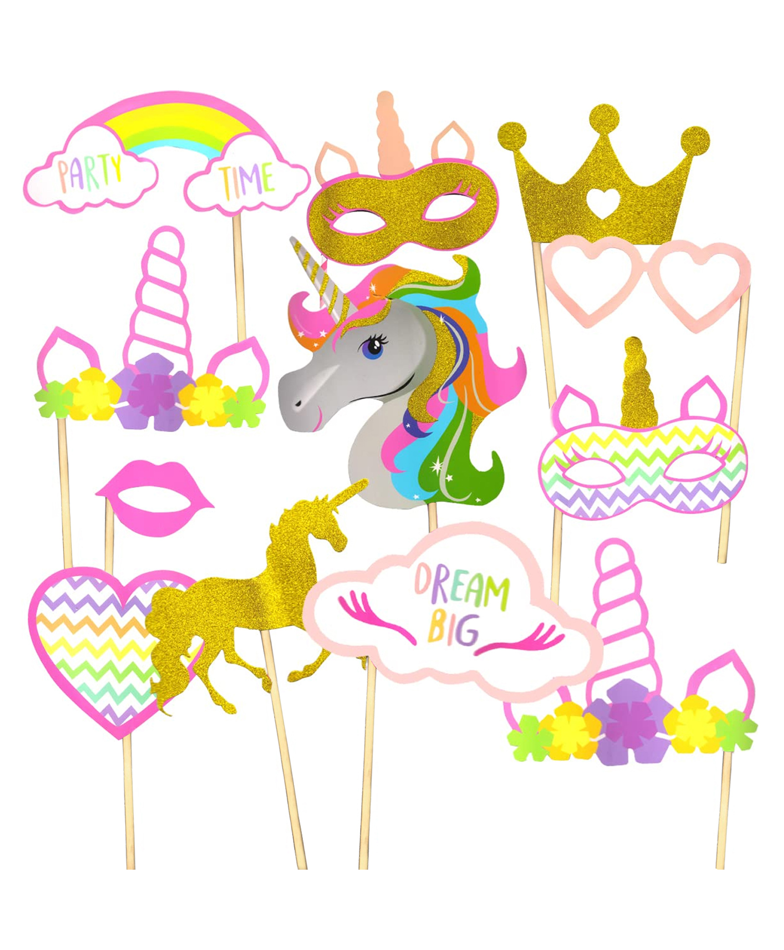 Amfin Photo Booth Props Unicorn Theme Pink - Pack of 12-image-4