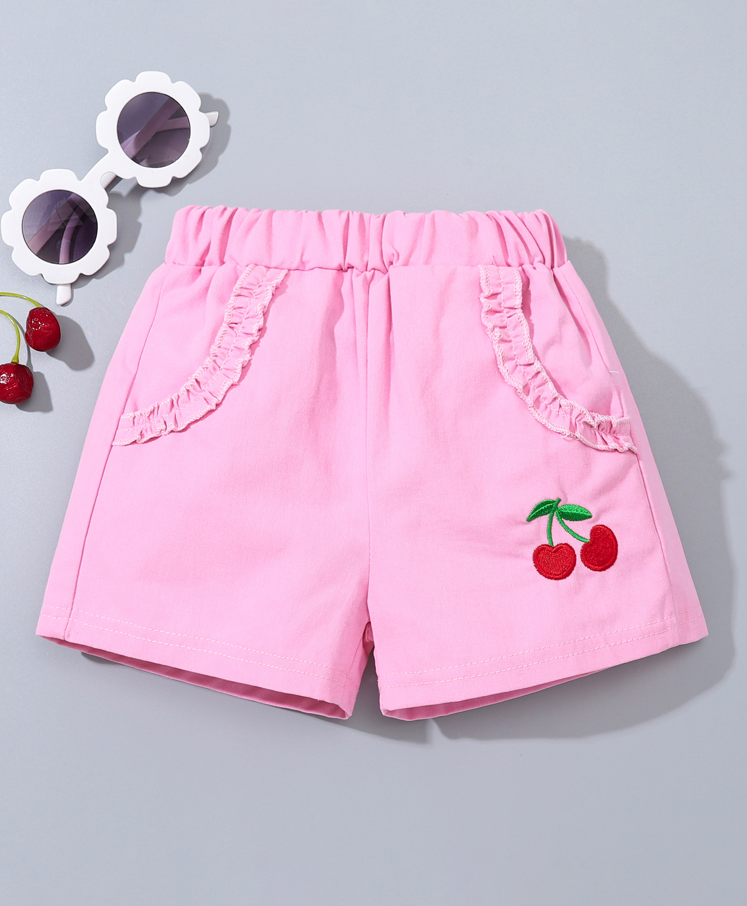 Kookie Kids Mid Thigh Shorts Cherry Embroidered - Pink-picture-13