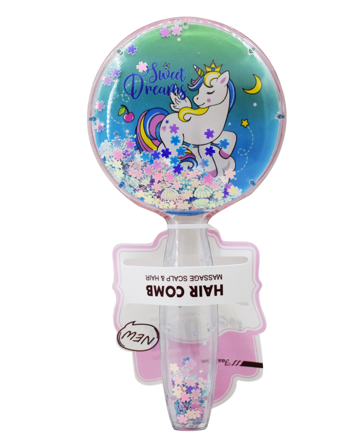 Asera Cute Unicorn Theme With Glittery Round Hair Brush - (Colour May Vary)-image-48
