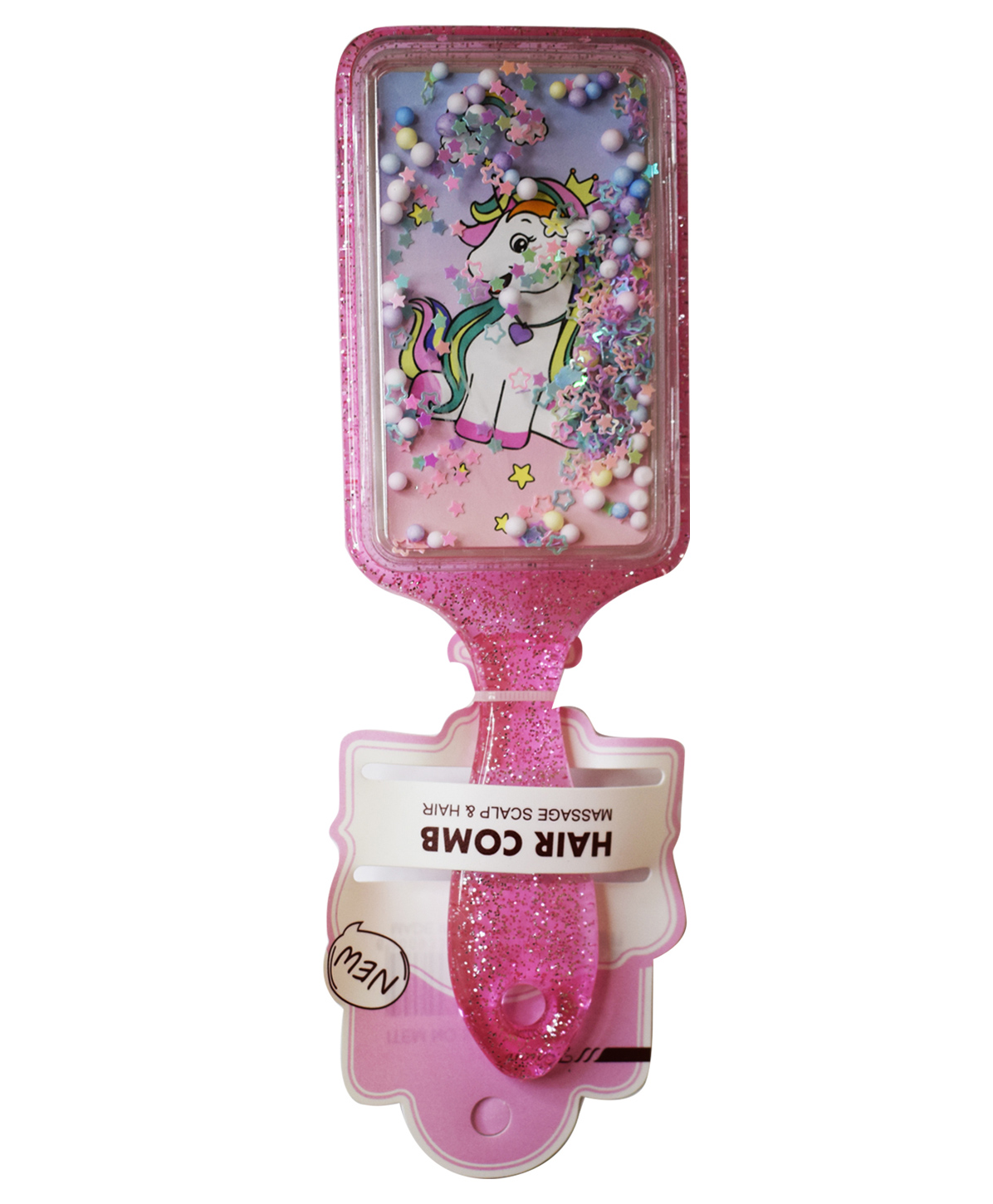 Asera Cute Unicorn Theme With Glittery Rectangular Hair Brush - (Colour May Vary)-image-46