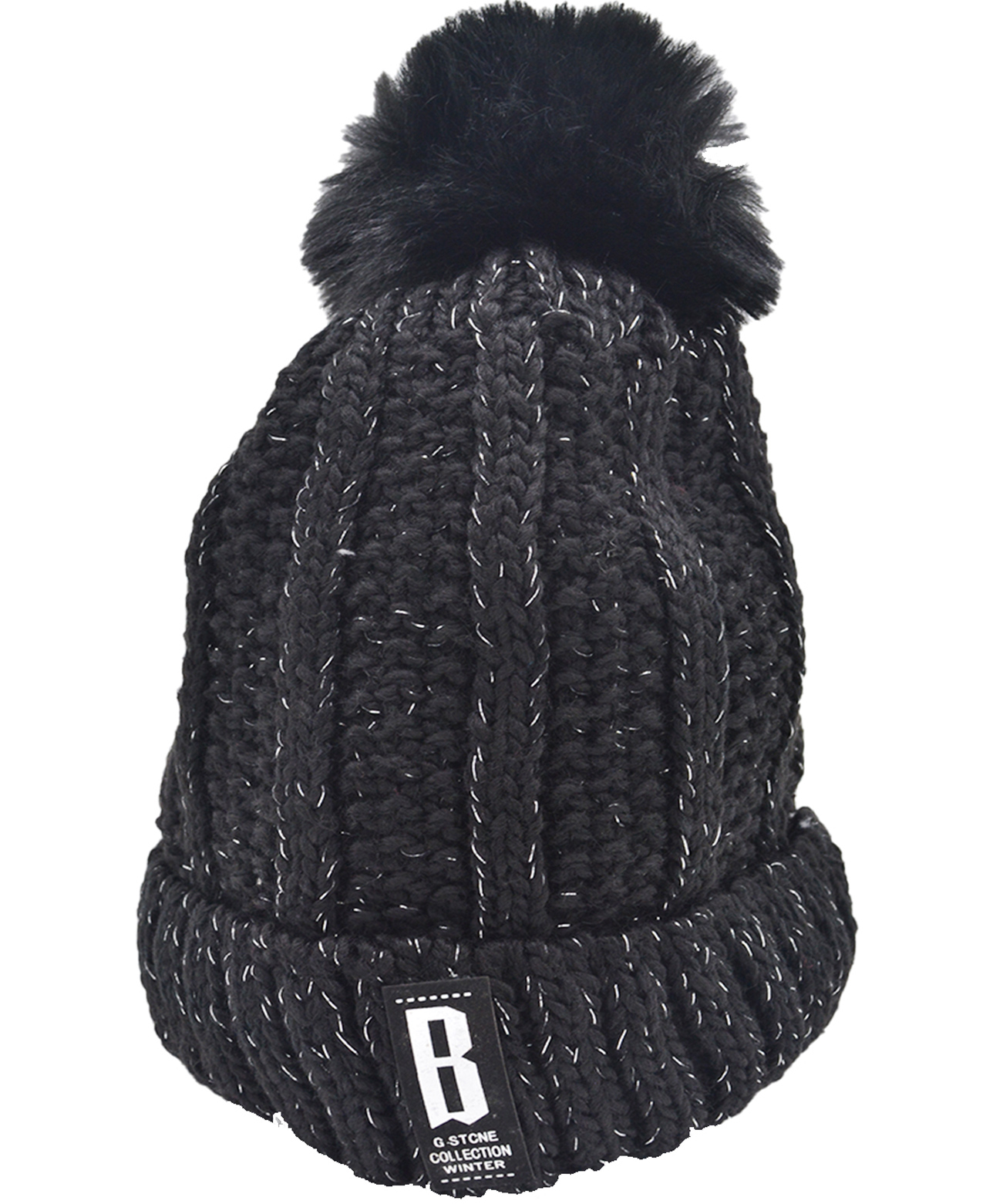 SYGA Winter Bobble Pom Pom Woollen Cap Black - Diameter 21 cm-image-15