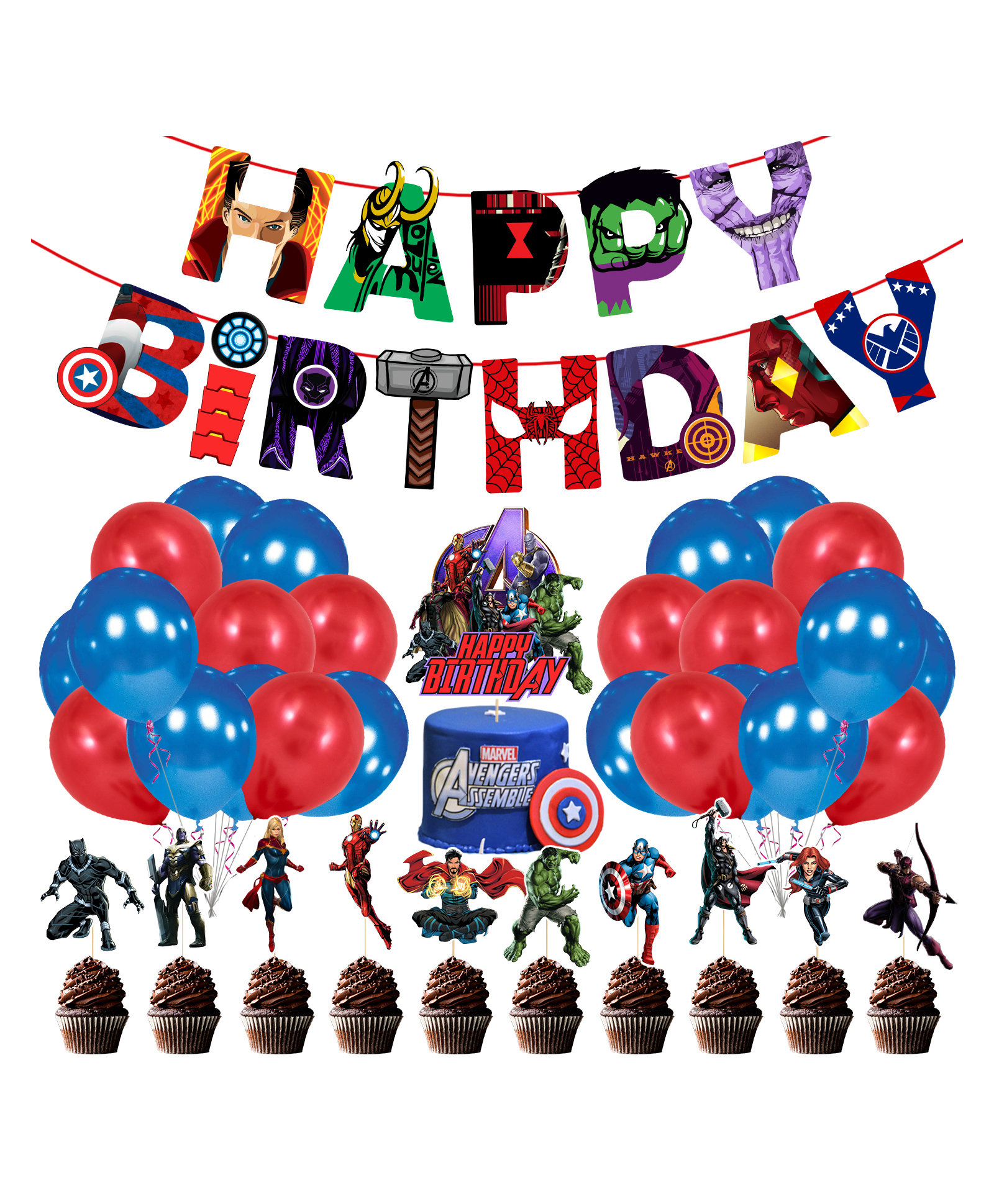 ZYOZI Avenger Themed Birthday Decoration Kit Multicolour - Pack of 37-image-37
