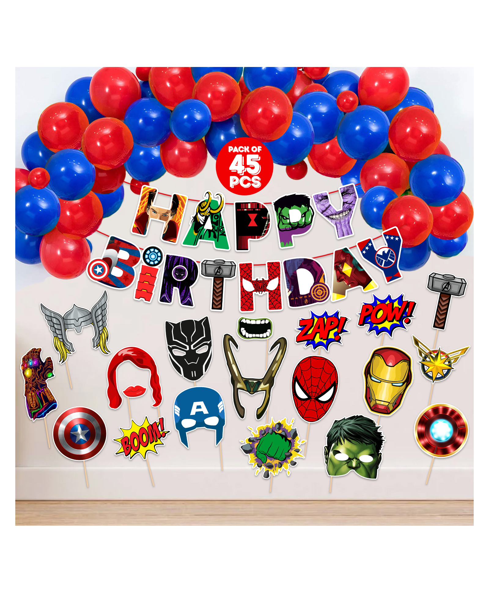 ZYOZI Avenger Themed Birthday Decoration Kit Multicolour - Pack of 45-image-9